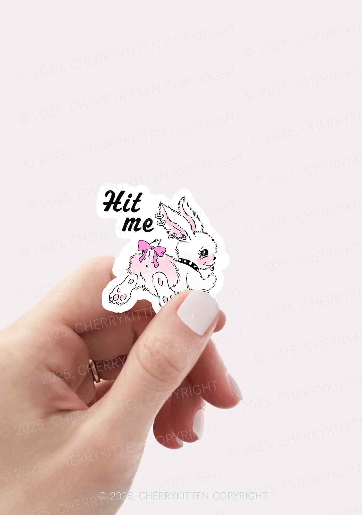 Hit Me White Bunny Y2K Sticker Cherrykitten - Image 2