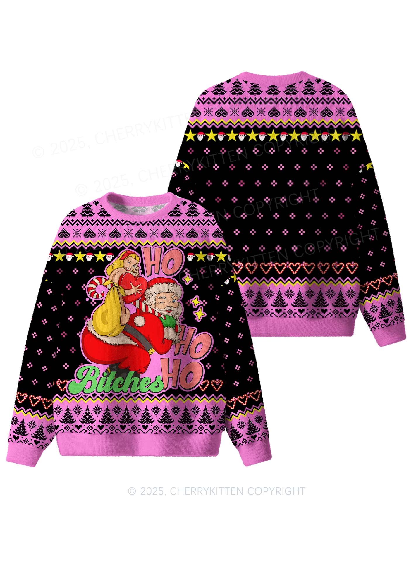 Ho Ho Ho Bxxches Y2K Christmas Knit Sweatshirt Cherrykitten - Image 3
