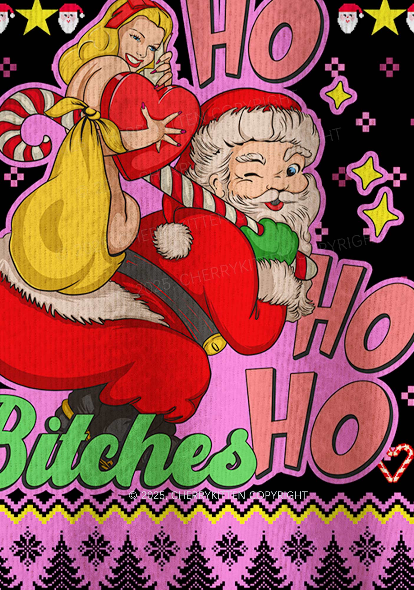 Ho Ho Ho Bxxches Y2K Christmas Knit Sweatshirt Cherrykitten - Image 6