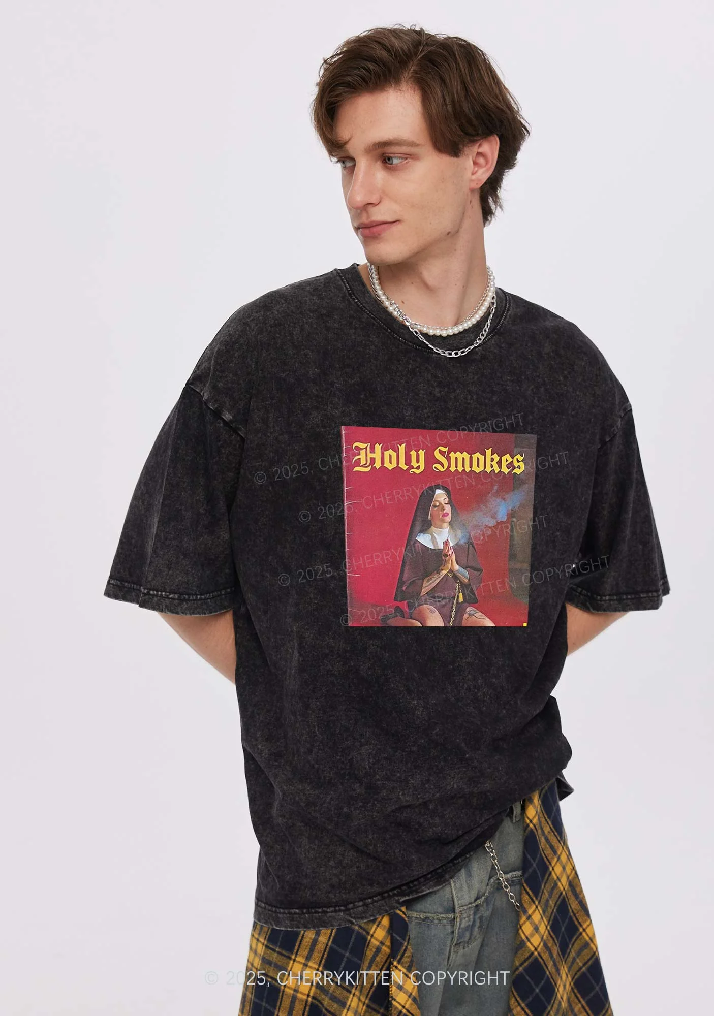 Holy Smokes Y2K Washed Tee Cherrykitten - Image 2
