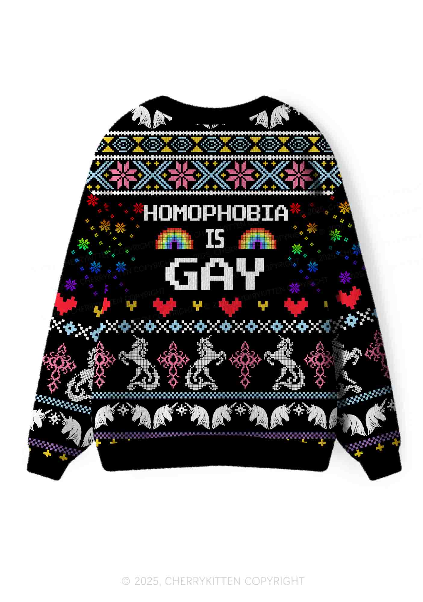 Homophobia Is Gay Pride Y2K Christmas Cardigan Knit Sweatshirt Cherrykitten - Image 3