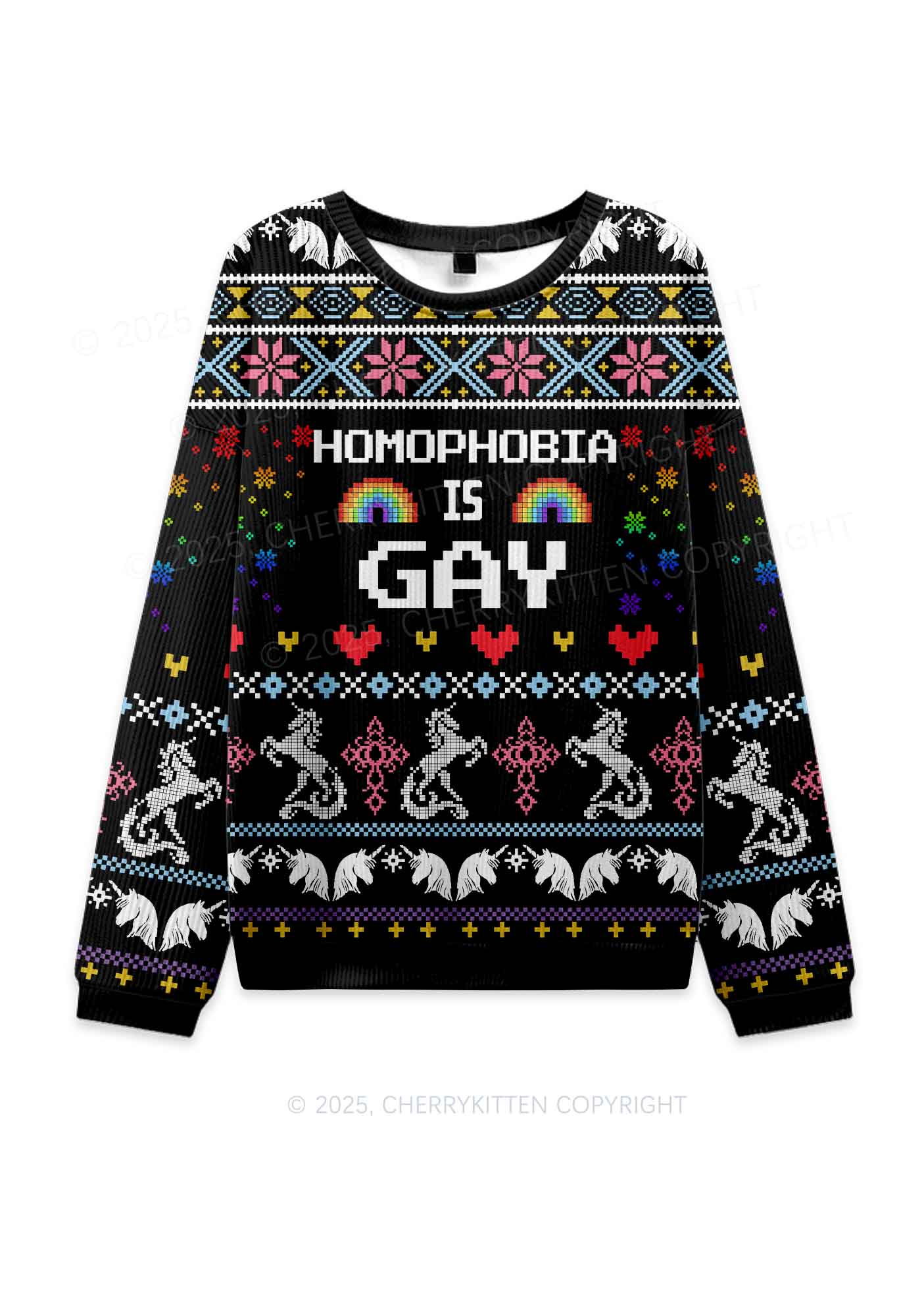 Homophobia Is Gay Pride Y2K Christmas Knit Sweatshirt Cherrykitten - Image 2