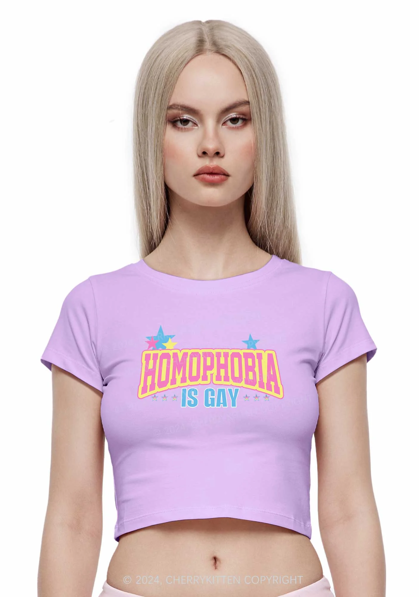 Homophobia Is Gay Y2K Baby Tee Cherrykitten - Image 4