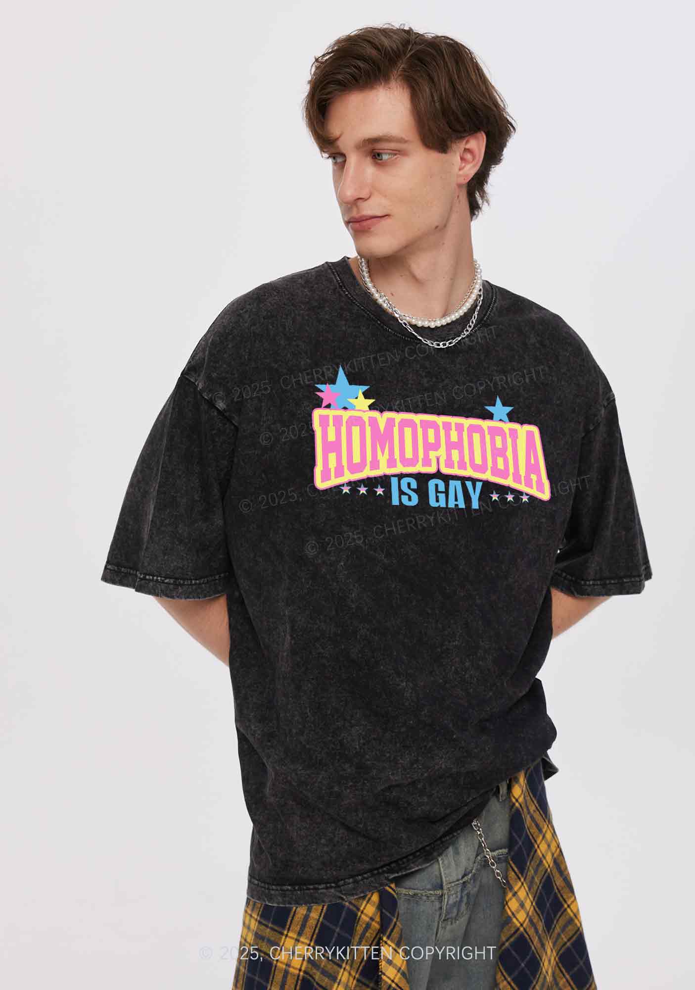 Homophobia Is Gay Y2K Washed Tee Cherrykitten - Image 2
