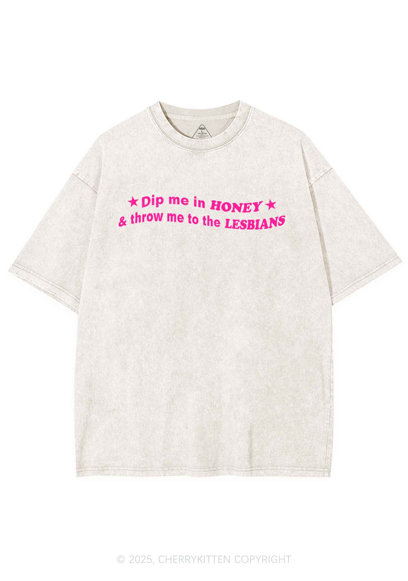 Honey Lesbians Pride Y2K Shirts Washed Tee Cherrykitten - Image 5