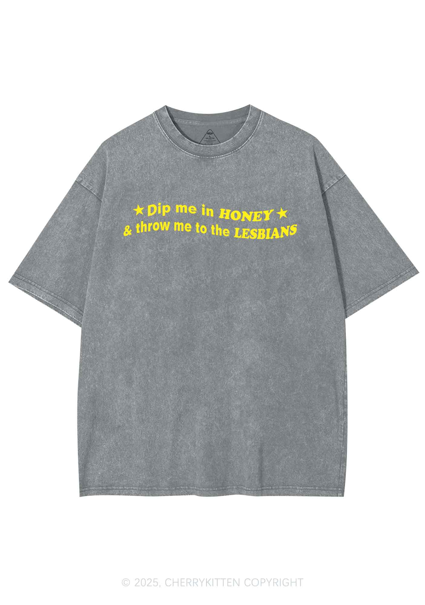 Honey Lesbians Pride Y2K Shirts Washed Tee Cherrykitten - Image 8
