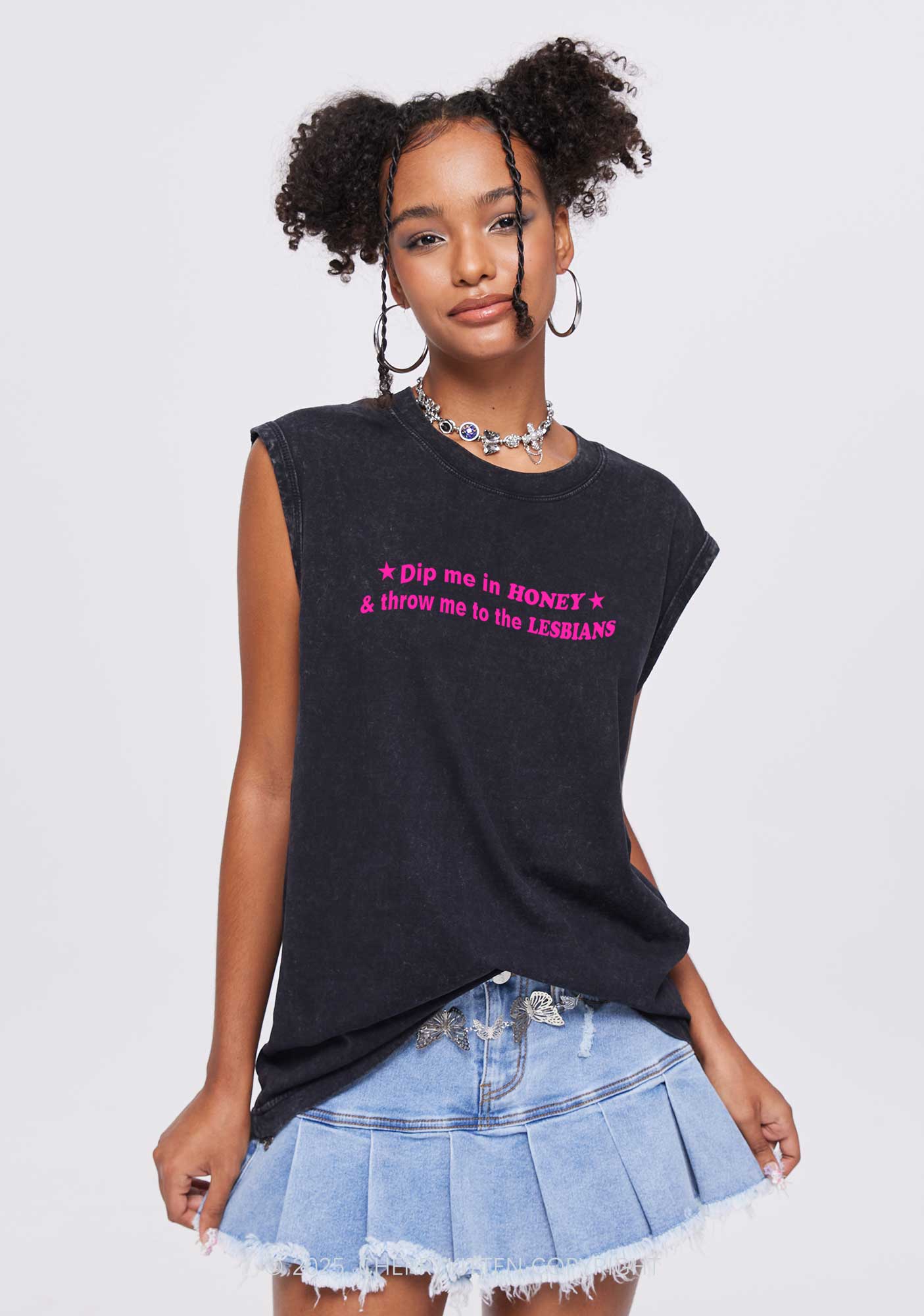 Honey Lesbians Pride Y2K Washed Muscle Tank Cherrykitten - Image 2