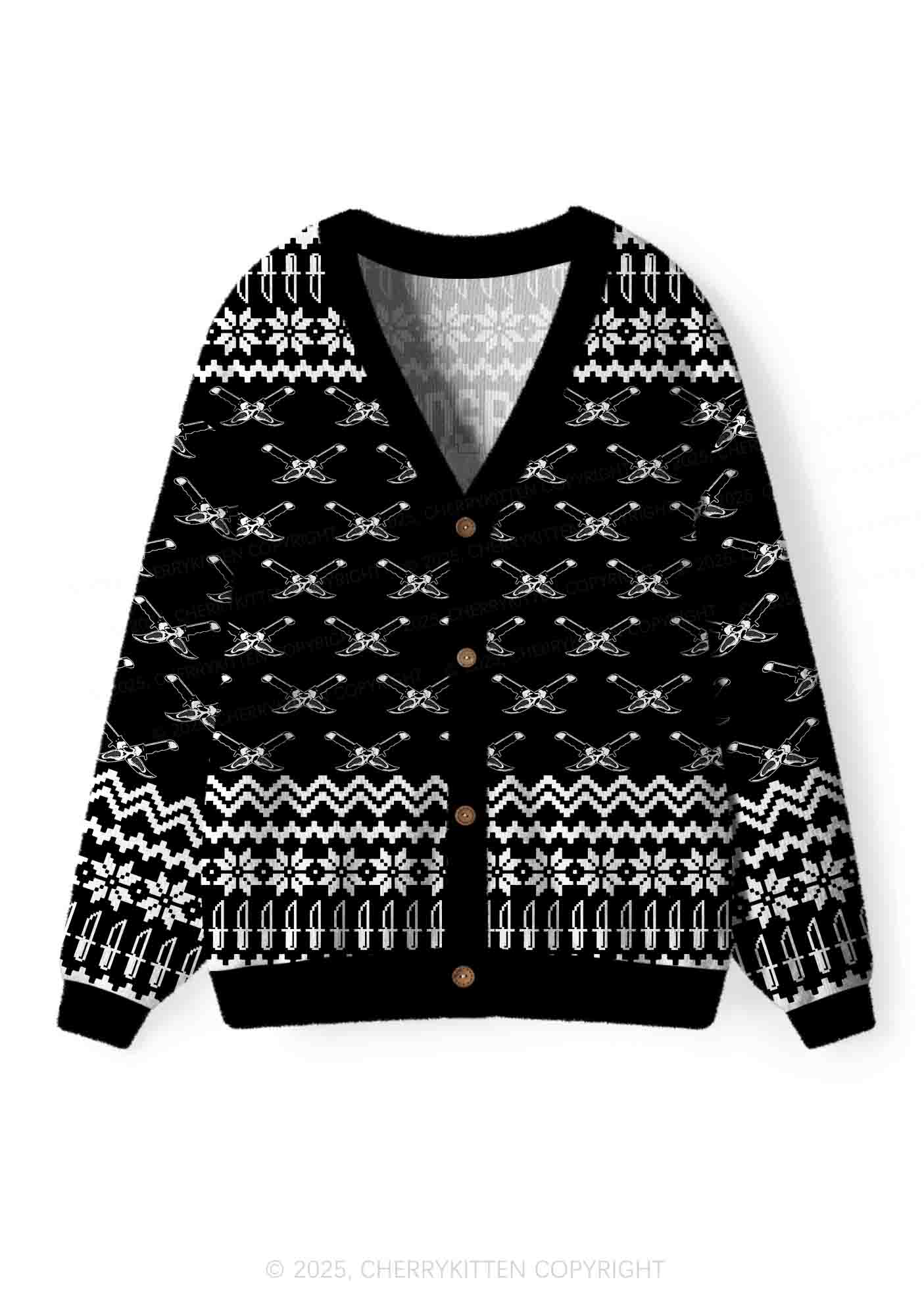 Horror Film Club Halloween Y2K Christmas Cardigan Knit Sweatshirt Cherrykitten - Image 2