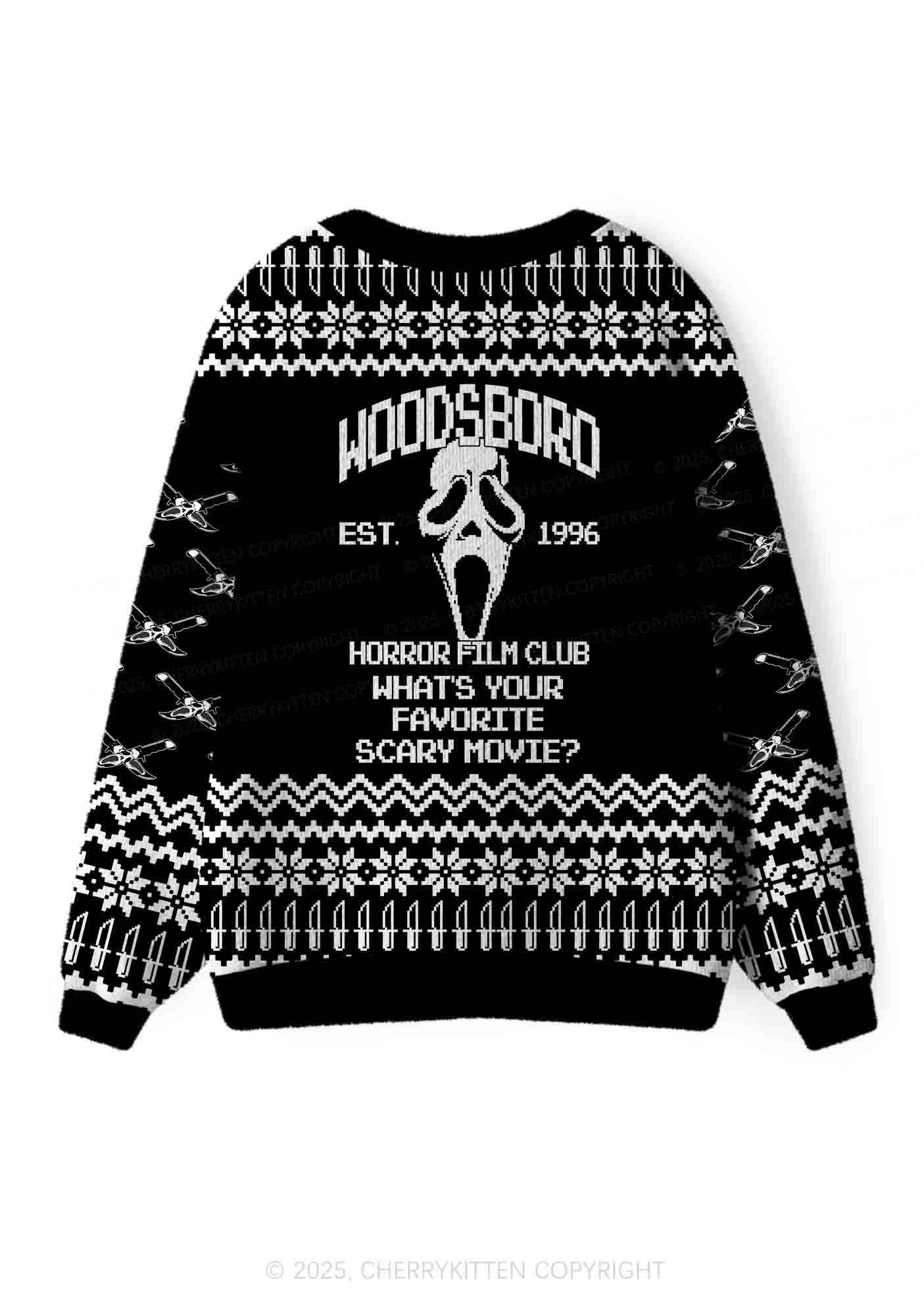 Horror Film Club Halloween Y2K Christmas Cardigan Knit Sweatshirt Cherrykitten - Image 3