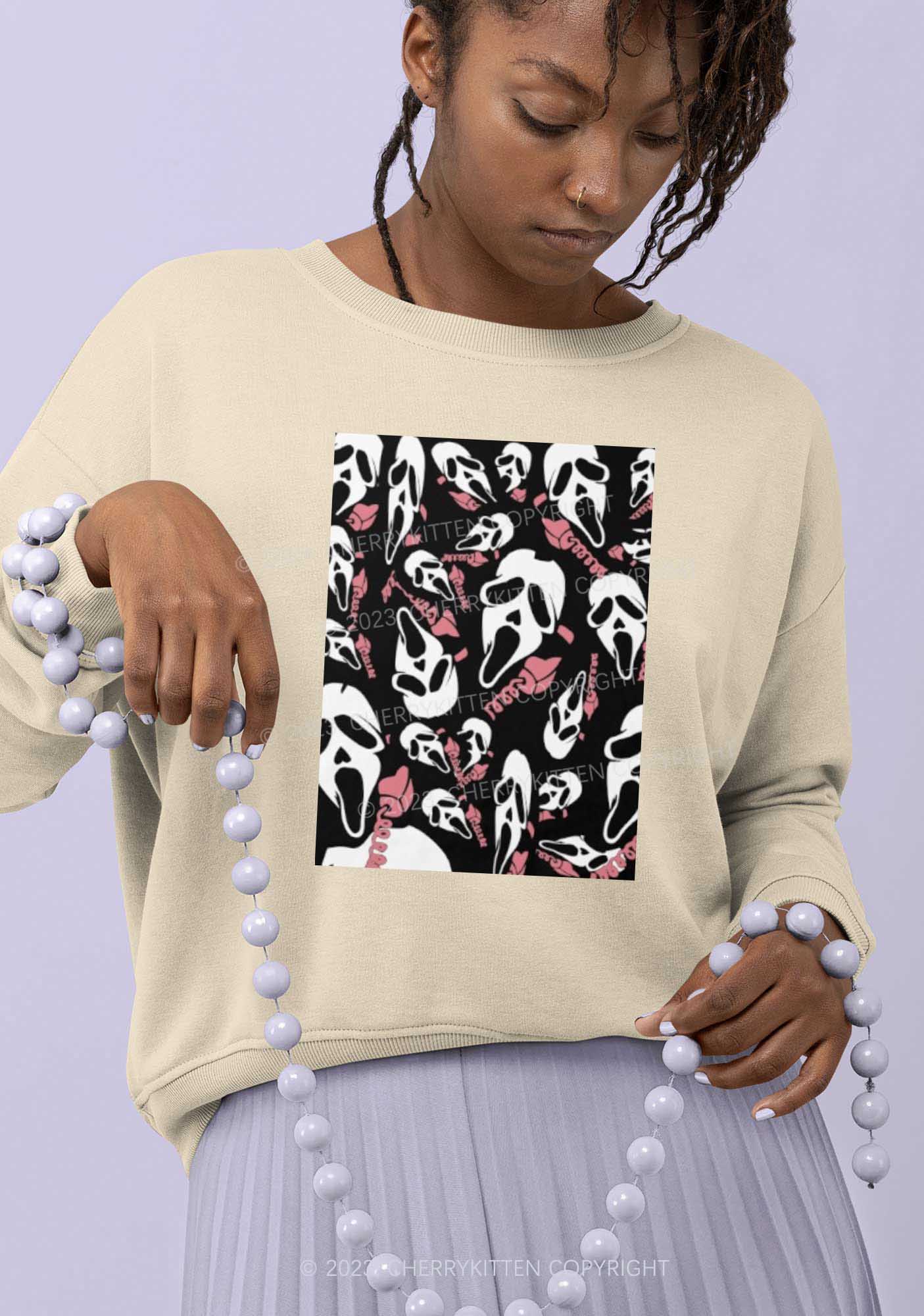 Horror Ghost Hang Up Halloween Y2K Sweatshirt Cherrykitten - Image 2