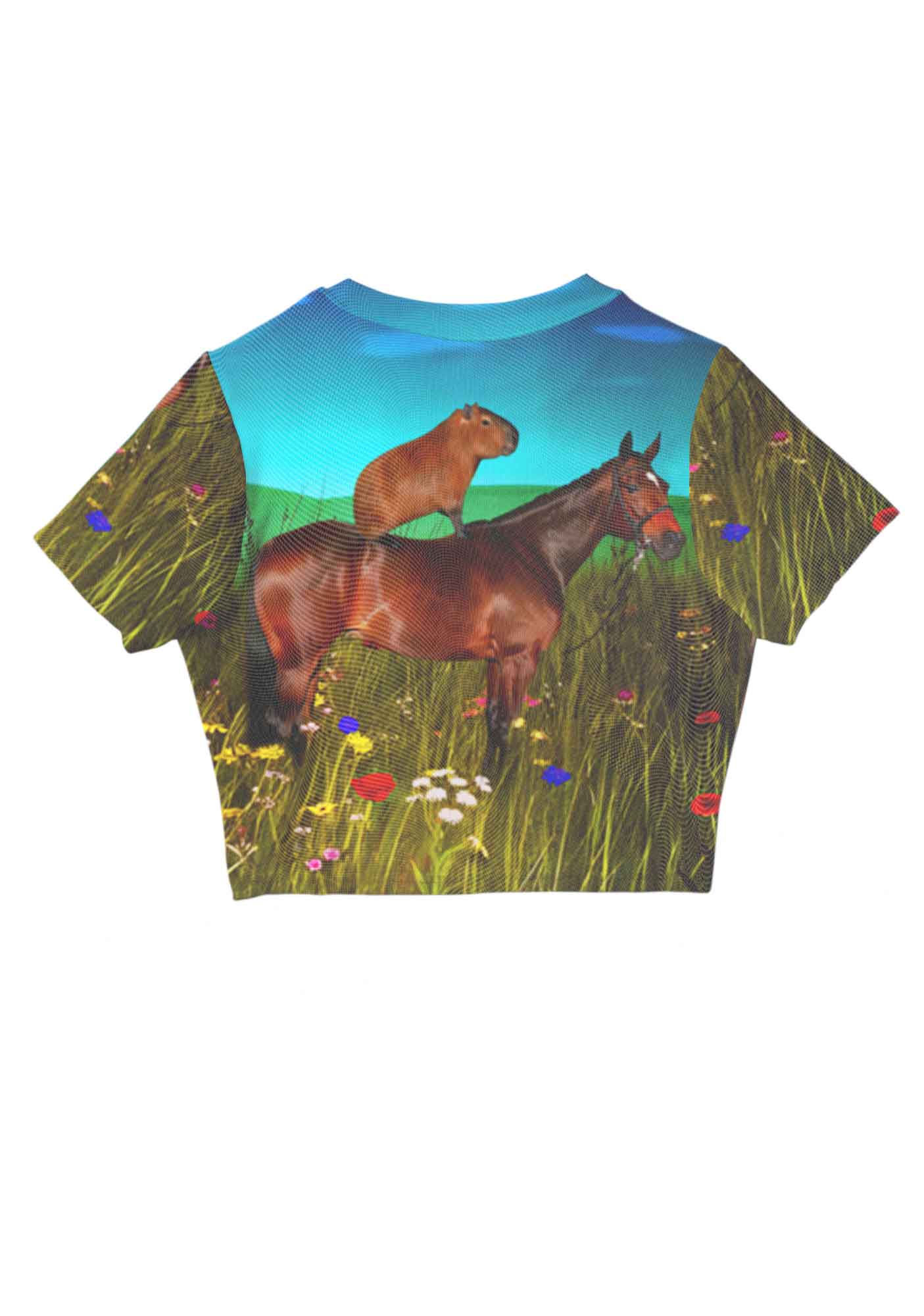 Horseback Capybara Y2K Mesh Crop Top Cherrykitten - Image 3