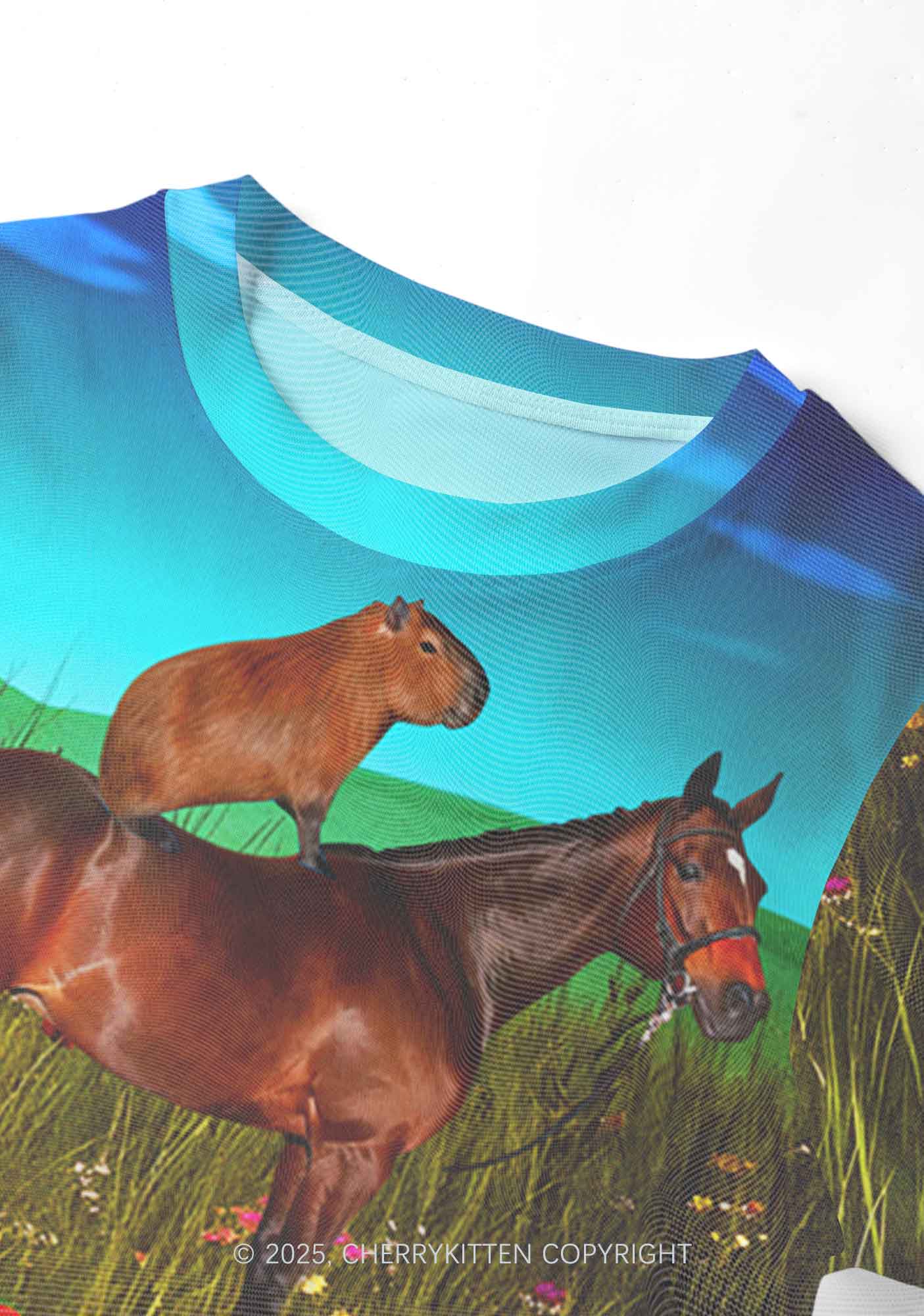 Horseback Capybara Y2K Mesh Crop Top Cherrykitten - Image 4