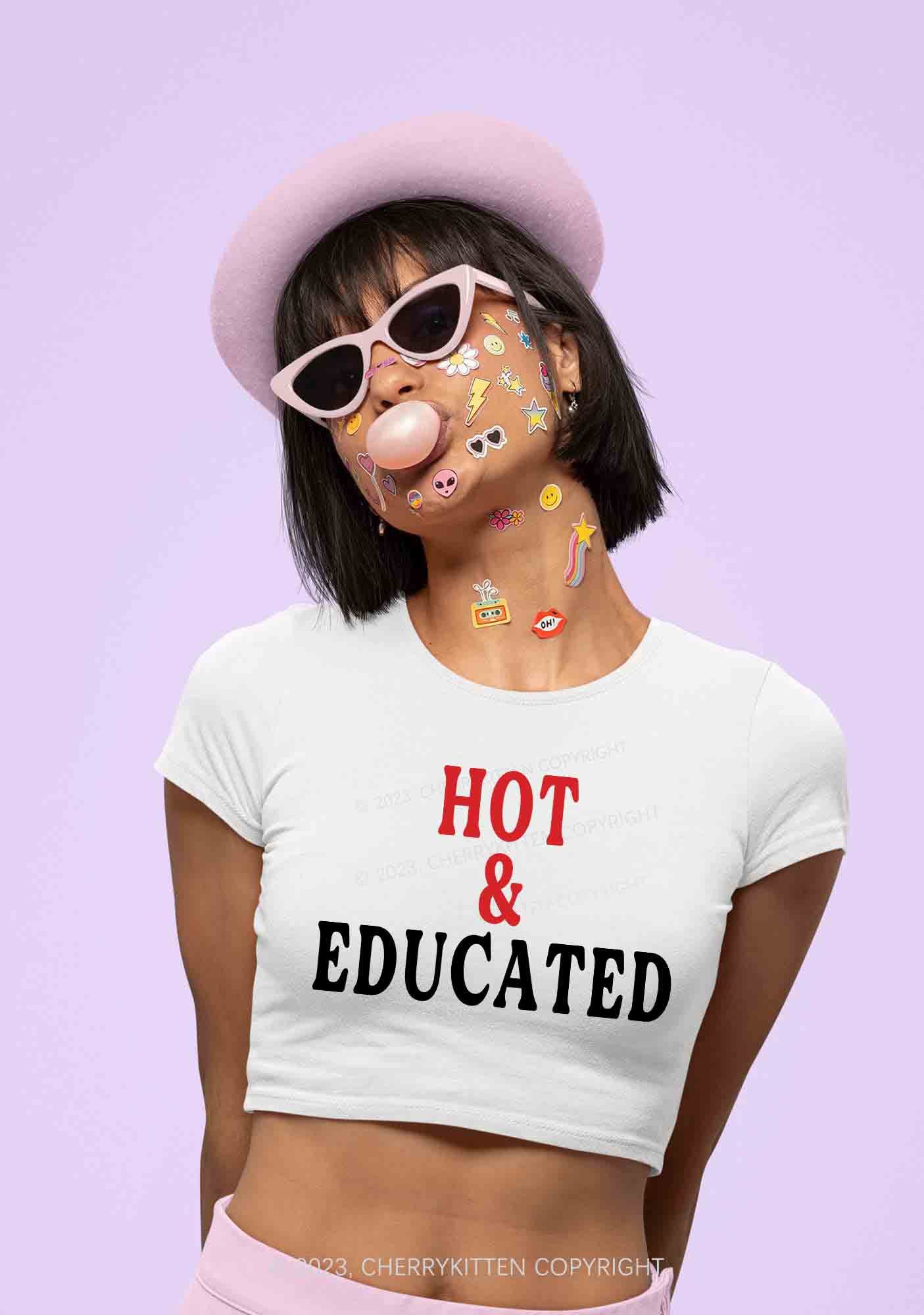 Hot And Educated Y2K Baby Tee Cherrykitten - Image 2