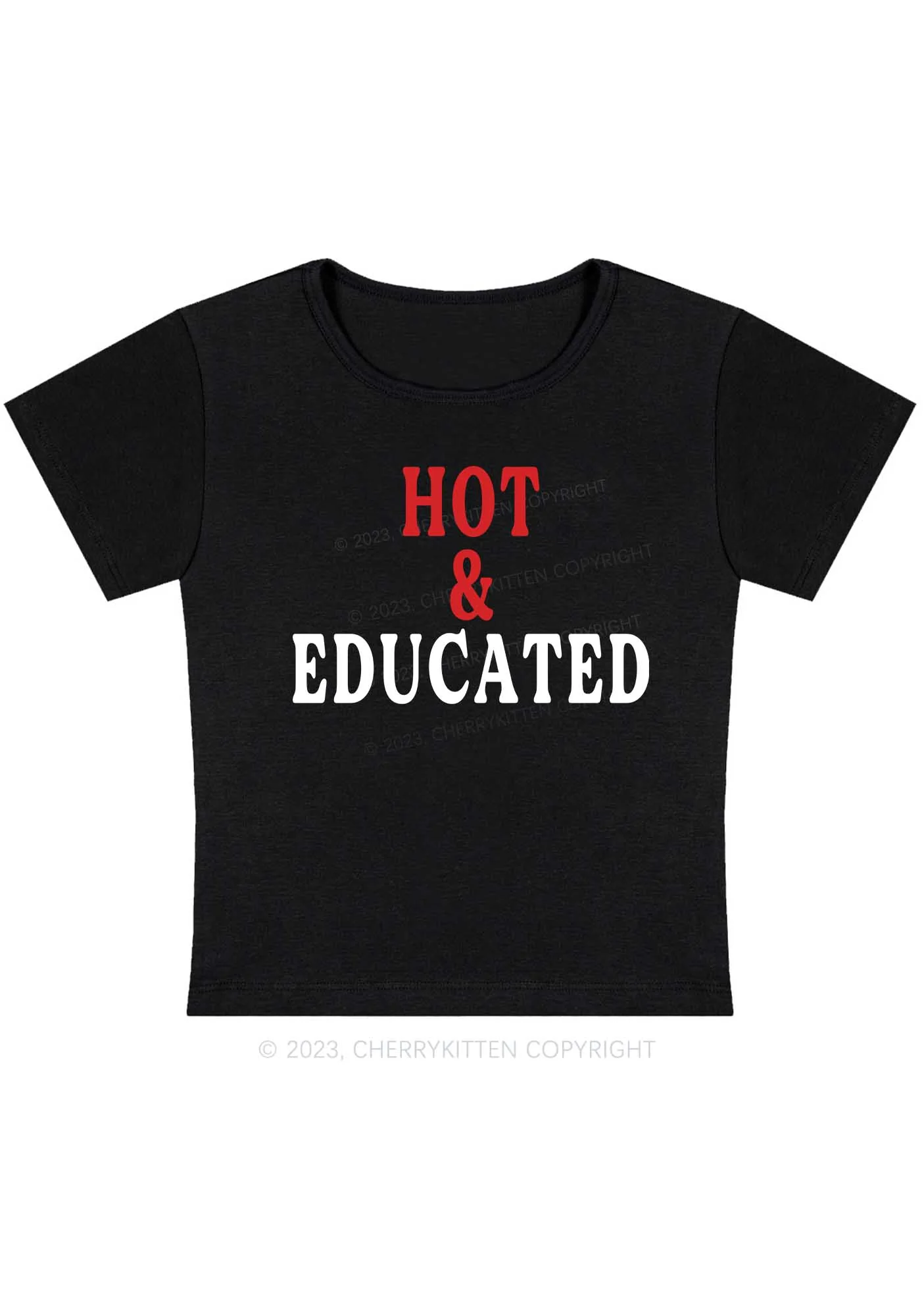 Hot And Educated Y2K Baby Tee Cherrykitten - Image 3