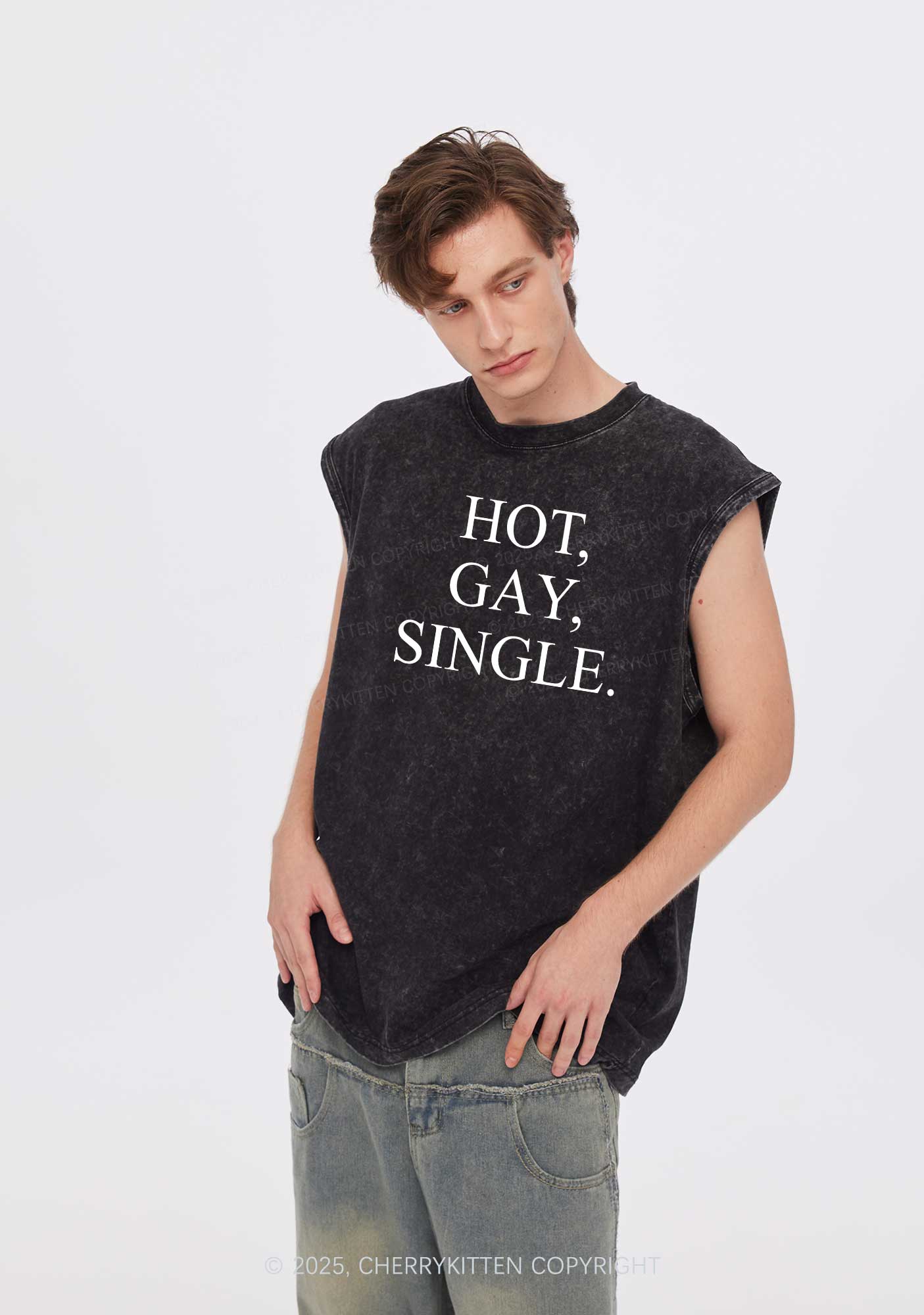Hot Gay Single Pride Y2K Washed Muscle Tank Cherrykitten - Image 2