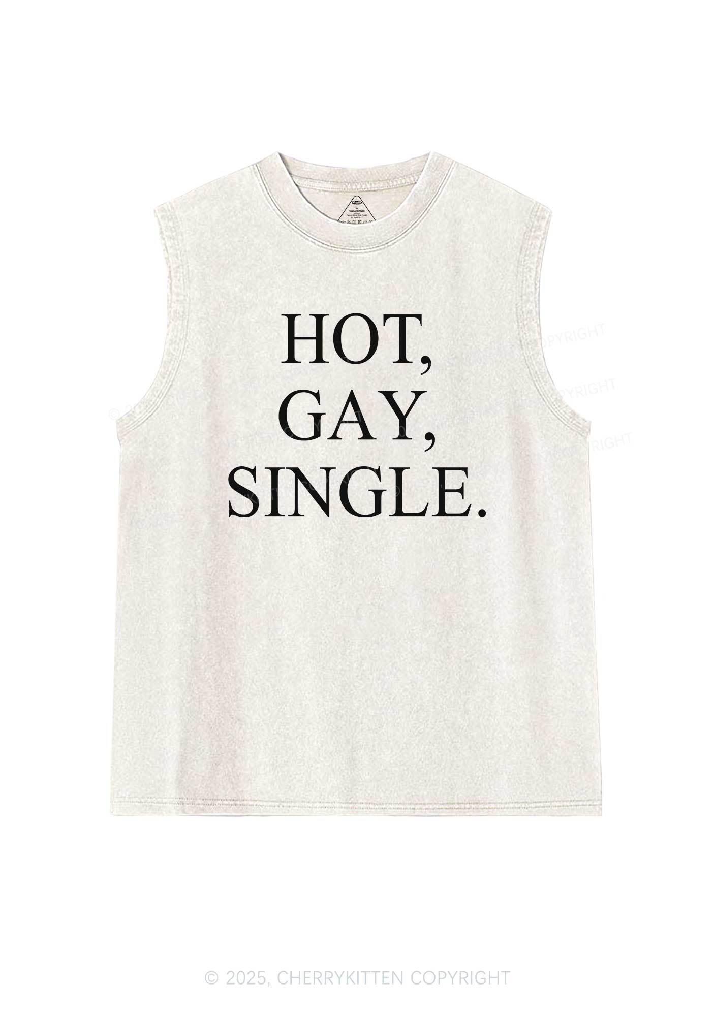 Hot Gay Single Pride Y2K Washed Muscle Tank Cherrykitten - Image 4