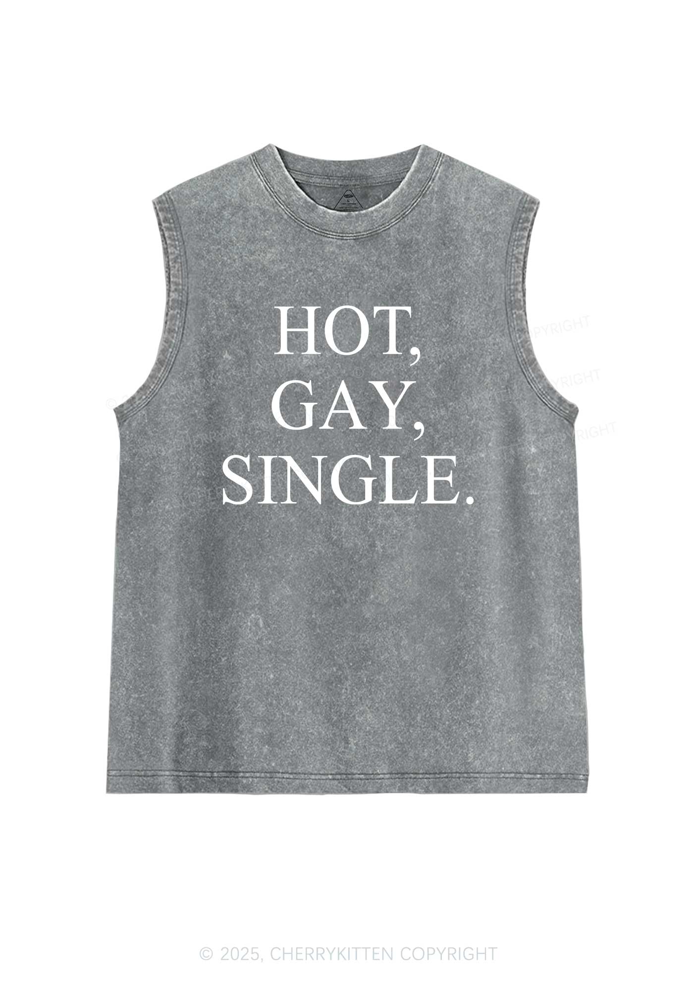 Hot Gay Single Pride Y2K Washed Muscle Tank Cherrykitten - Image 5