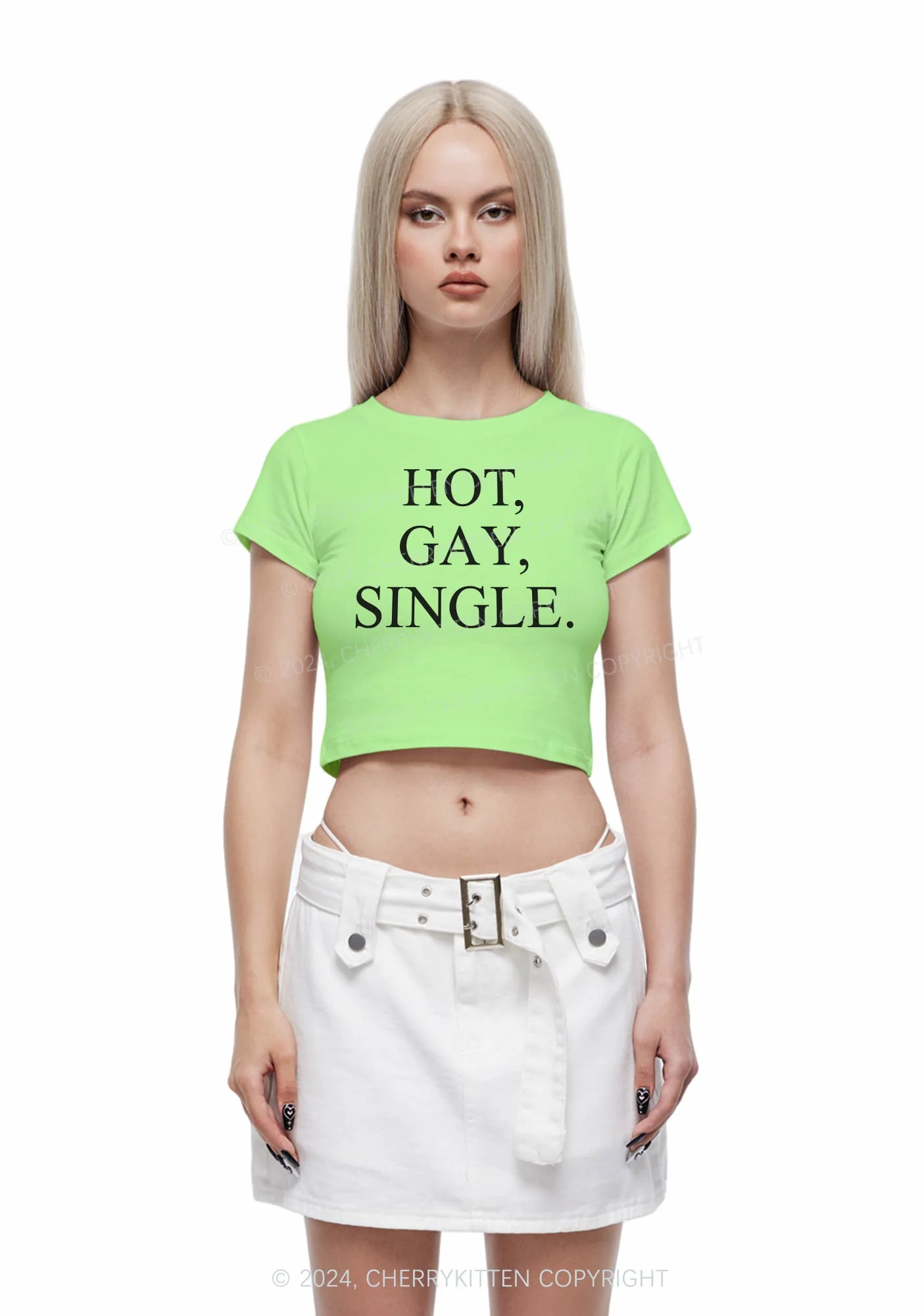 Hot Gay Single Y2K Baby Tee Cherrykitten - Image 3