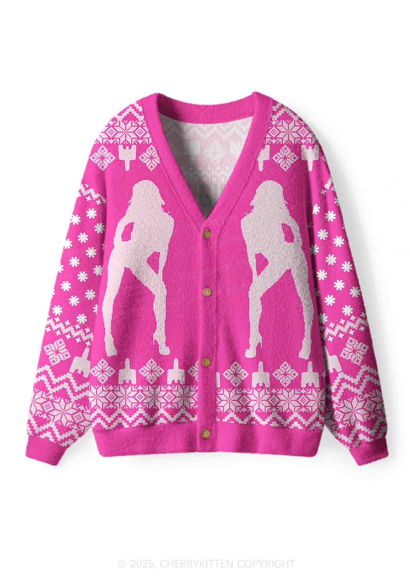 Hot Girls Carry Nxrcan Y2K Christmas Cardigan Knit Sweatshirt Cherrykitten - Image 2