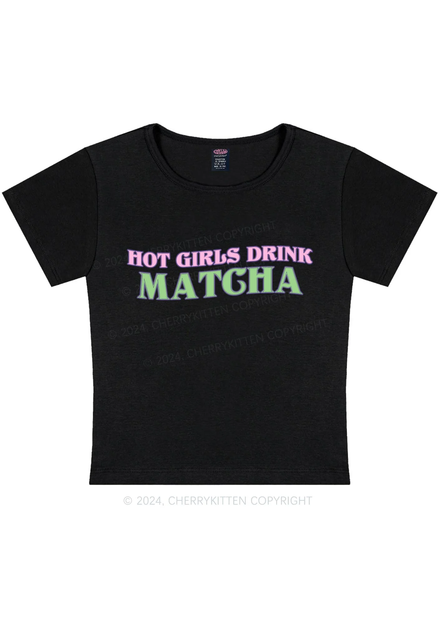 Hot Girls Drink Matcha Y2K Baby Tee Cherrykitten - Image 4