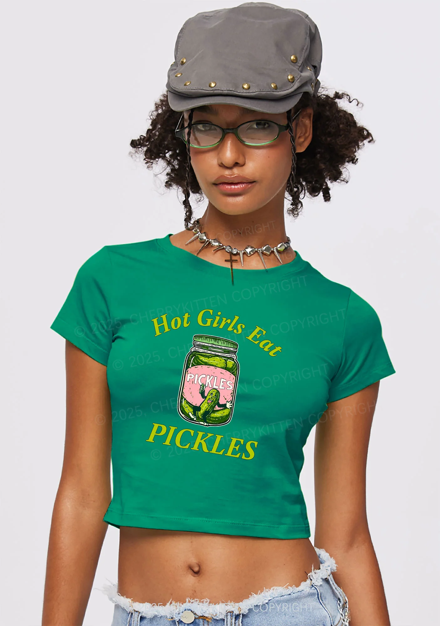 Hot Girls Eat Pickles Y2K Baby Tee Cherrykitten - Image 3