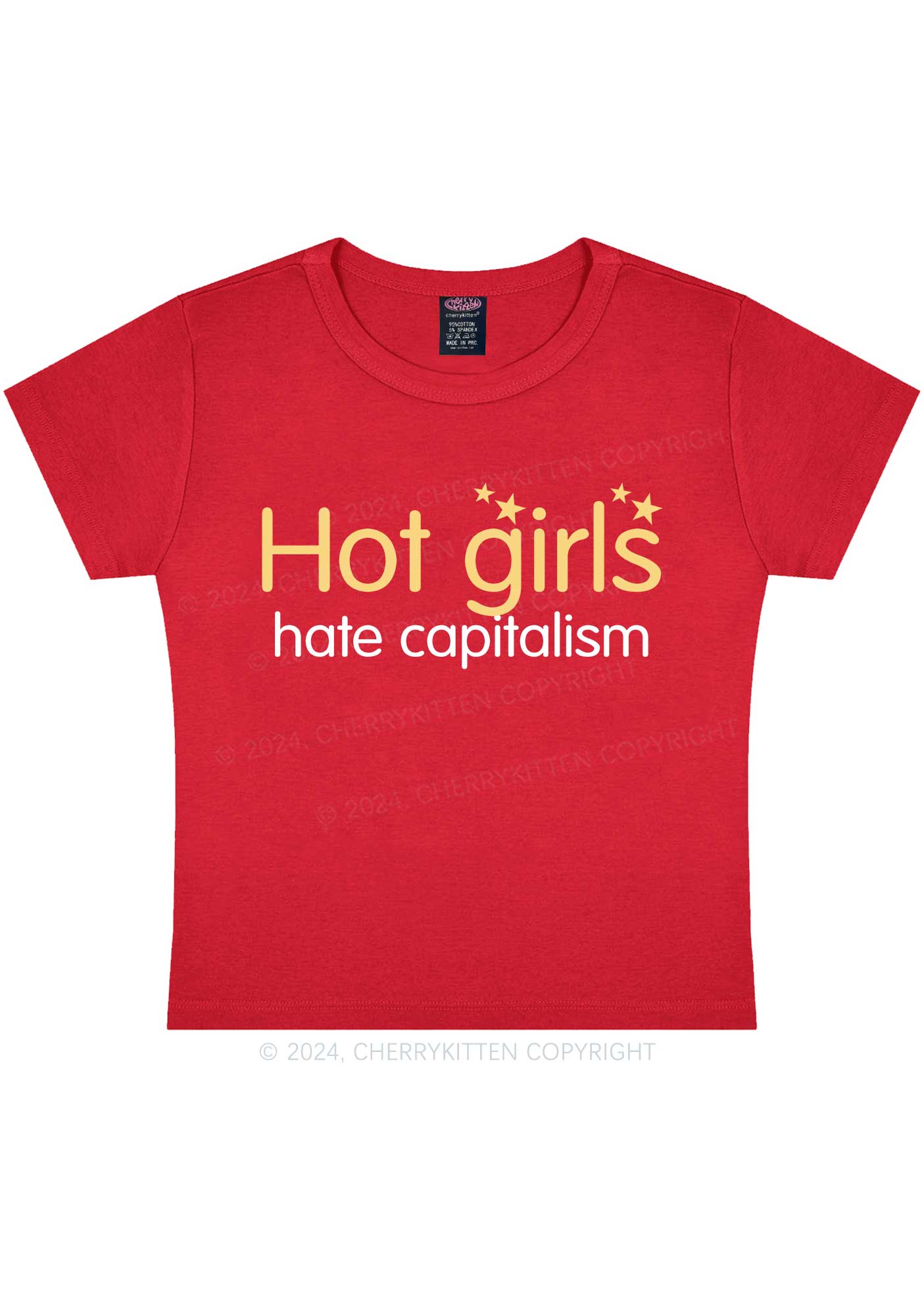 Hot Girls Hate Capitalism Y2K Baby Tee Cherrykitten - Image 6