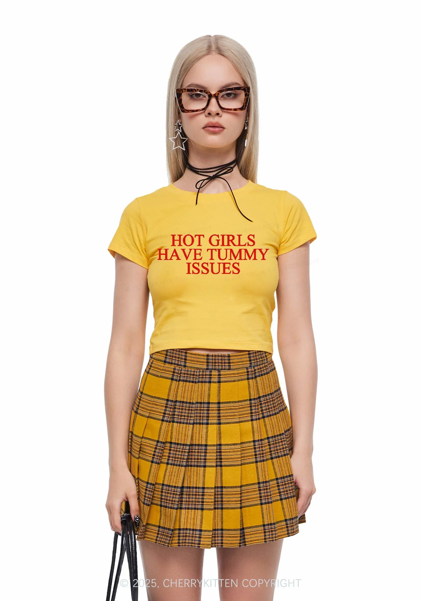 Hot Girls Have Tummy Issues Y2K Baby Tee Cherrykitten - Image 2