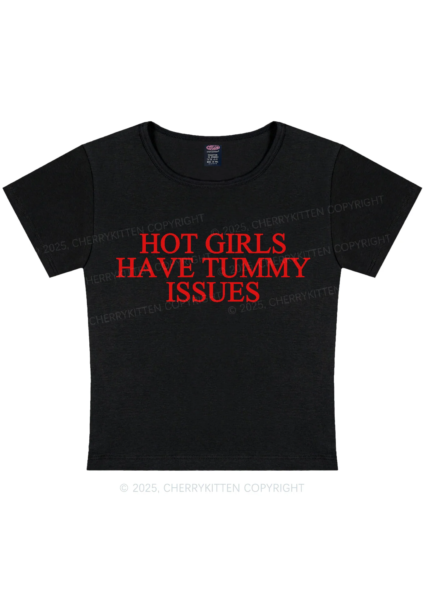 Hot Girls Have Tummy Issues Y2K Baby Tee Cherrykitten - Image 3