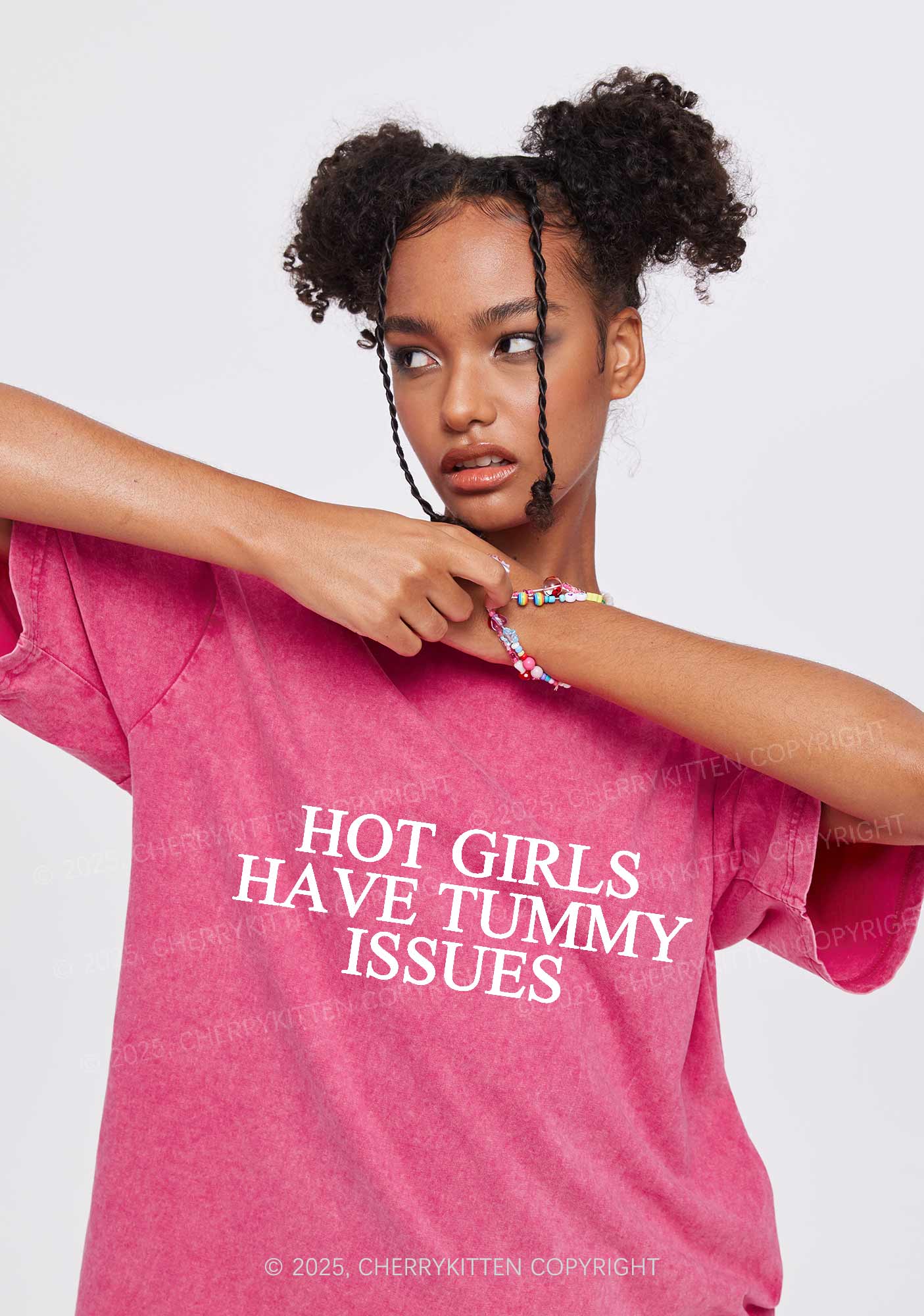Hot Girls Have Tummy Issues Y2K Washed Tee Cherrykitten - Image 2