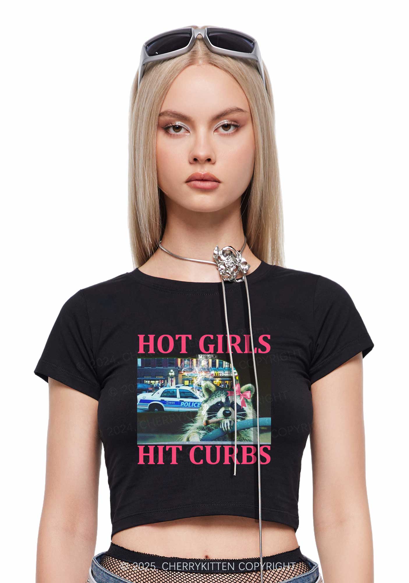 Hot Girls Hit Curbs Y2K Baby Tee Cherrykitten - Image 2
