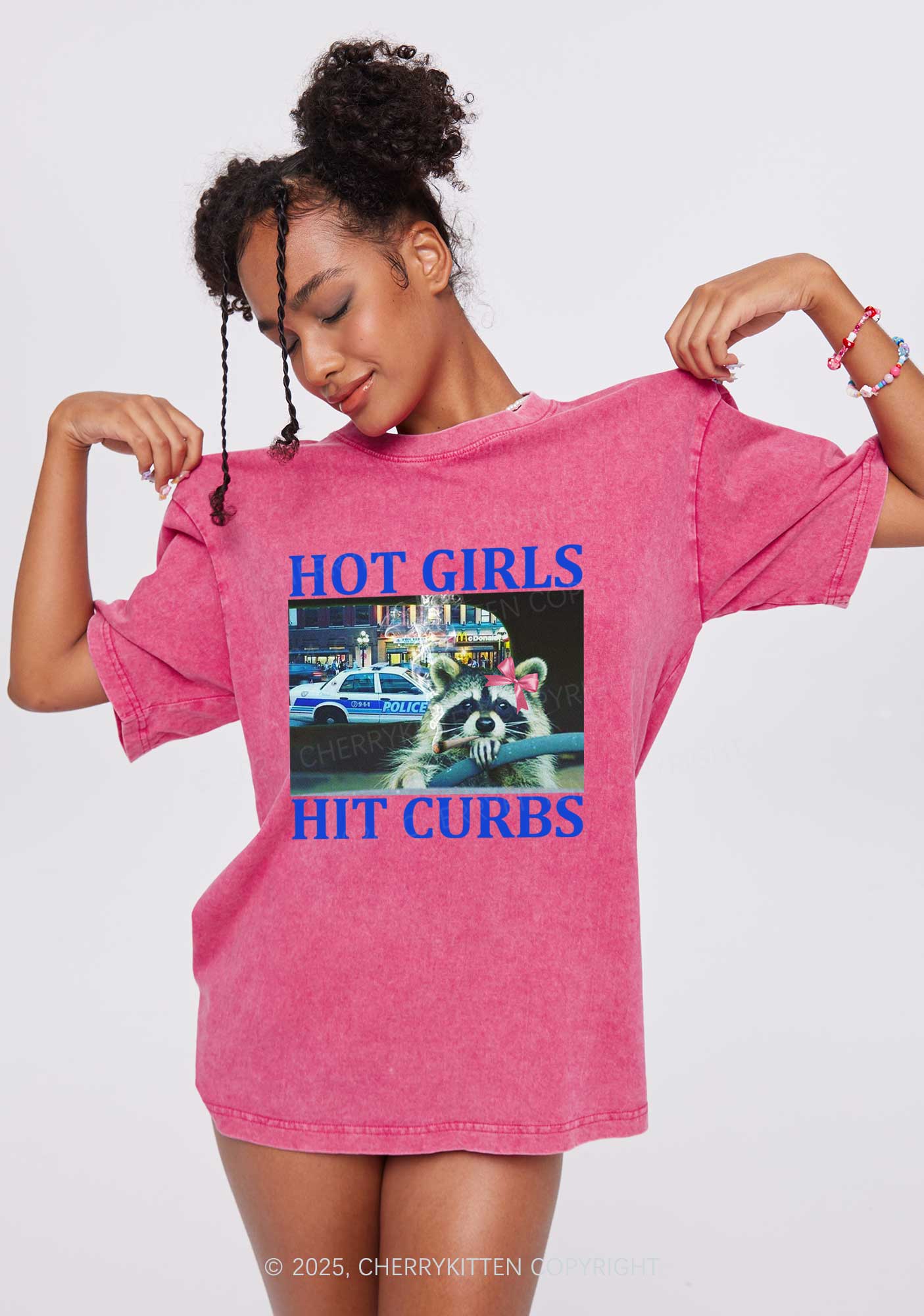 Hot Girls Hit Curbs Y2K Washed Tee Cherrykitten - Image 2