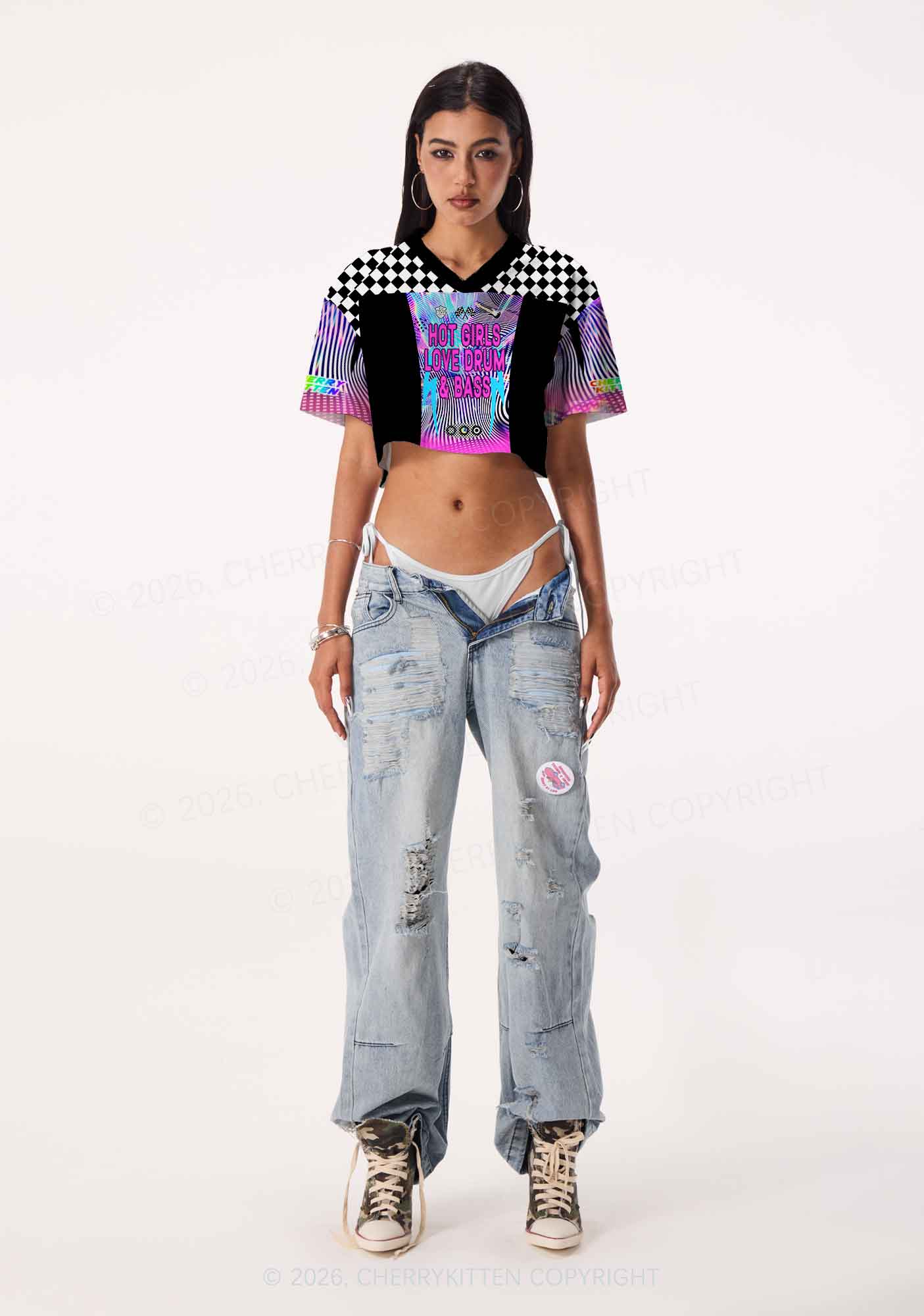 Hot Girls Love Drum And Bass Y2K Crop Sport Jersey Shirts Cherrykitten - Image 2