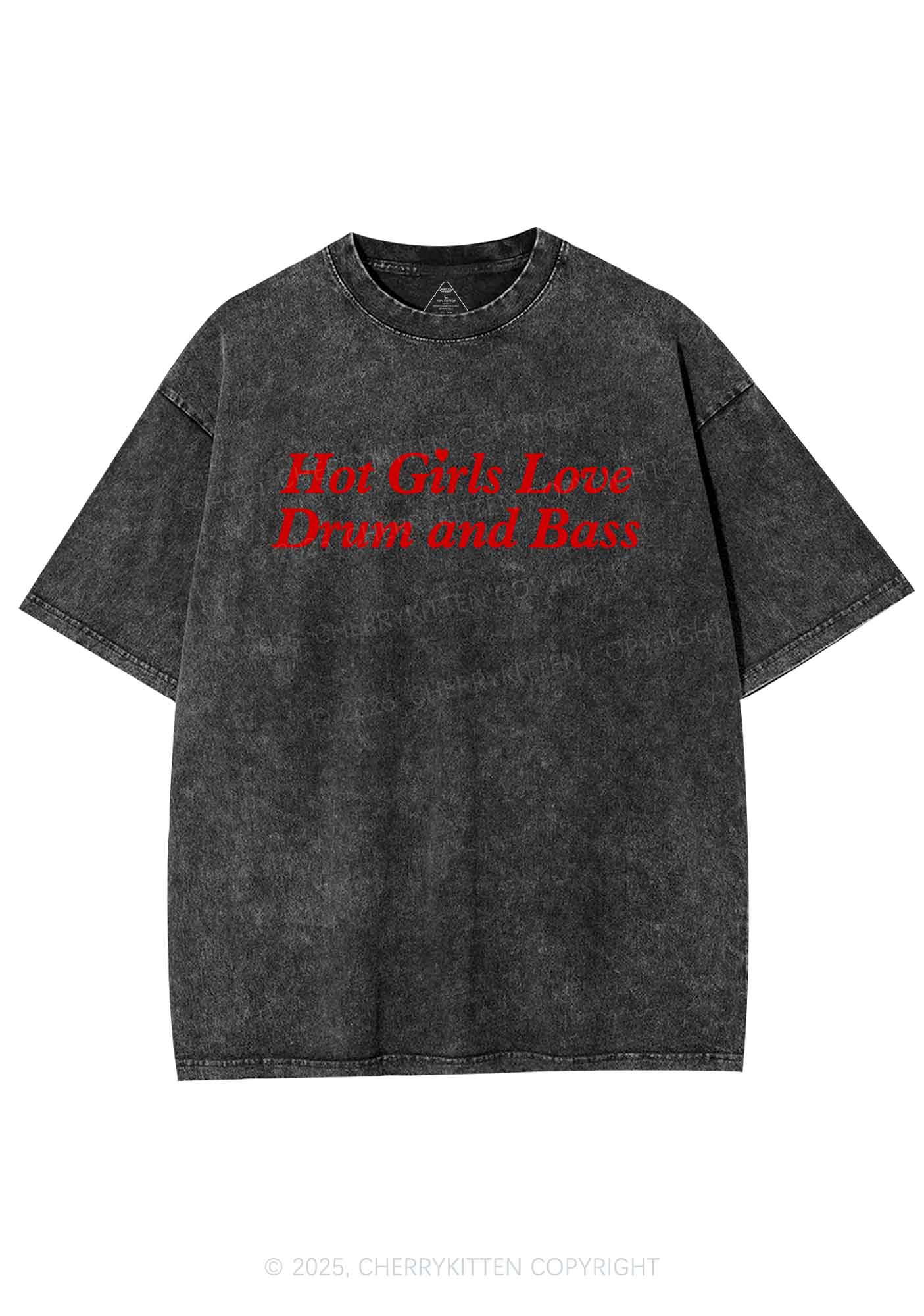 Hot Girls Love Drum And Bass Y2K Shirts Washed Tee Cherrykitten - Image 3