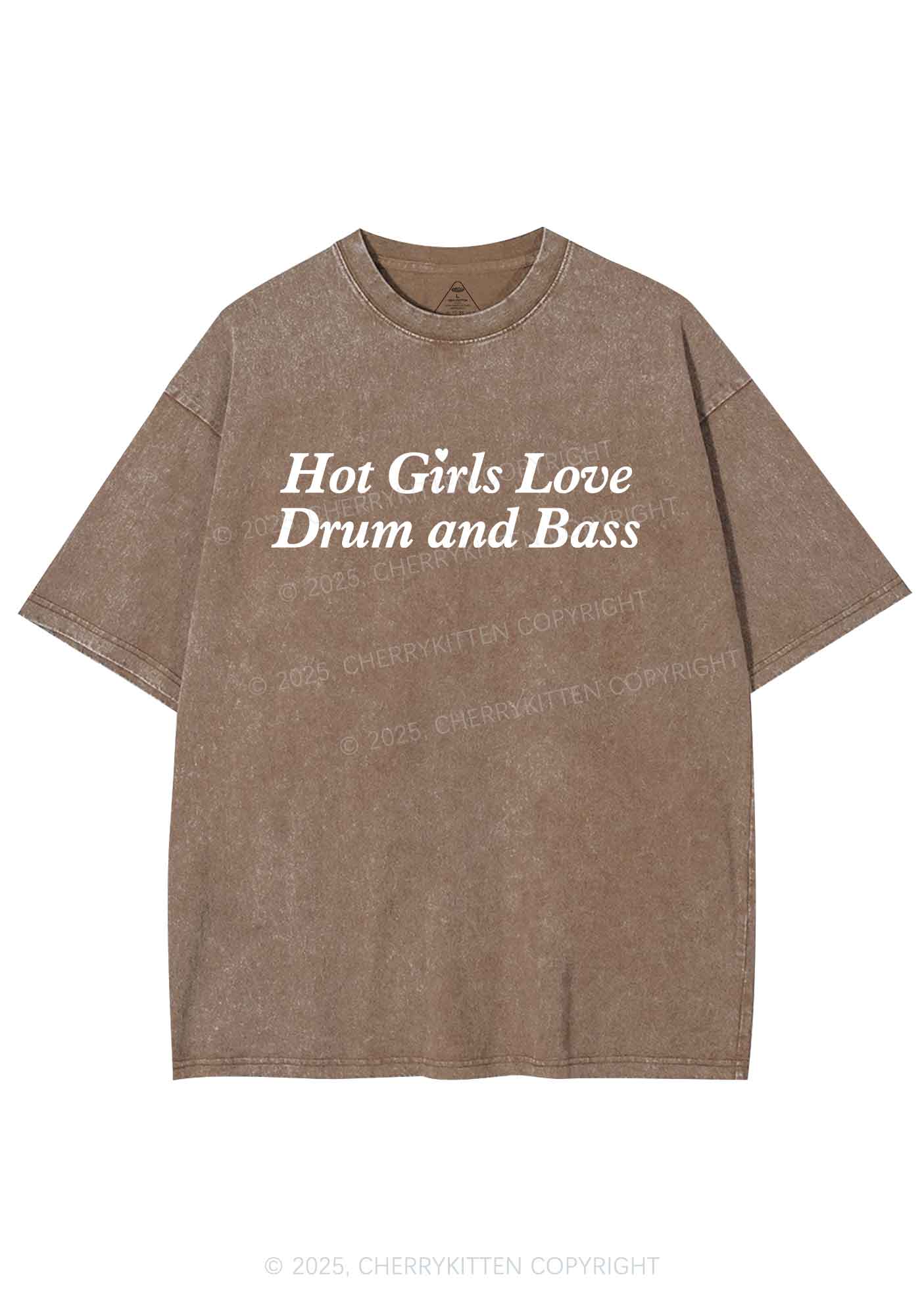Hot Girls Love Drum And Bass Y2K Shirts Washed Tee Cherrykitten - Image 7