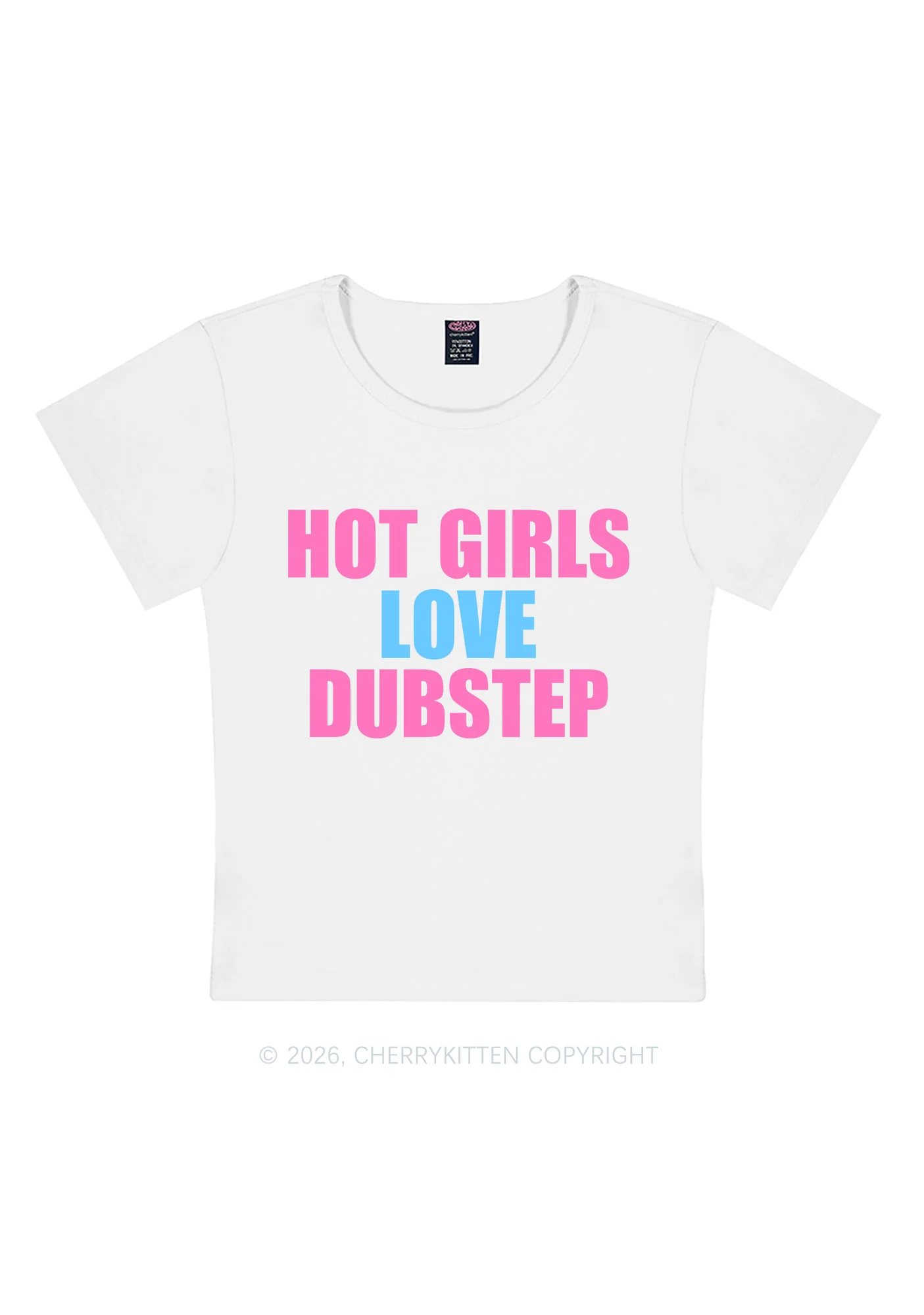 Hot Girls Love Dubstep Y2K Baby Tee Cherrykitten - Image 3