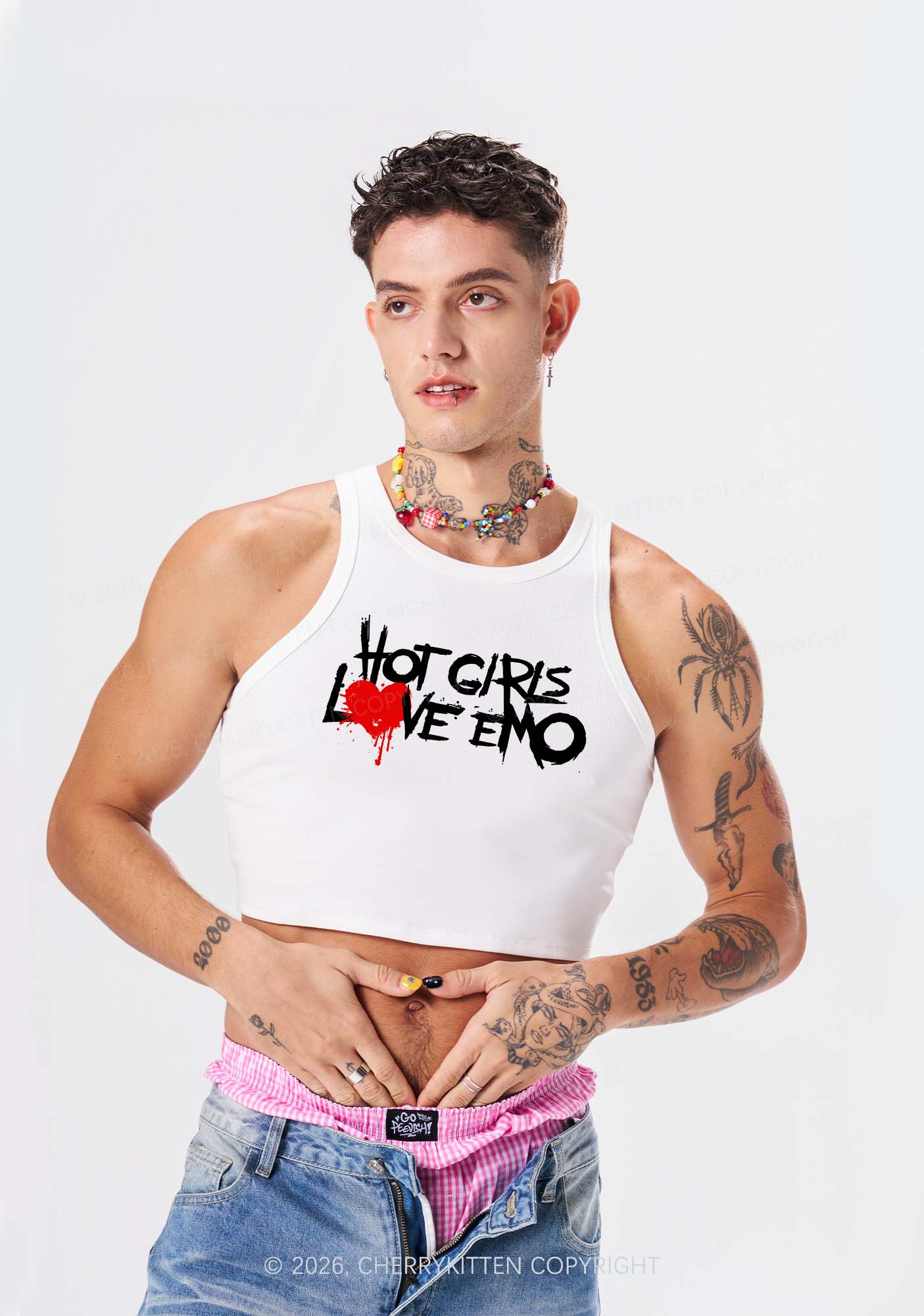 Hot Girls Love Emo Y2K Crop Tank Top Cherrykitten - Image 2