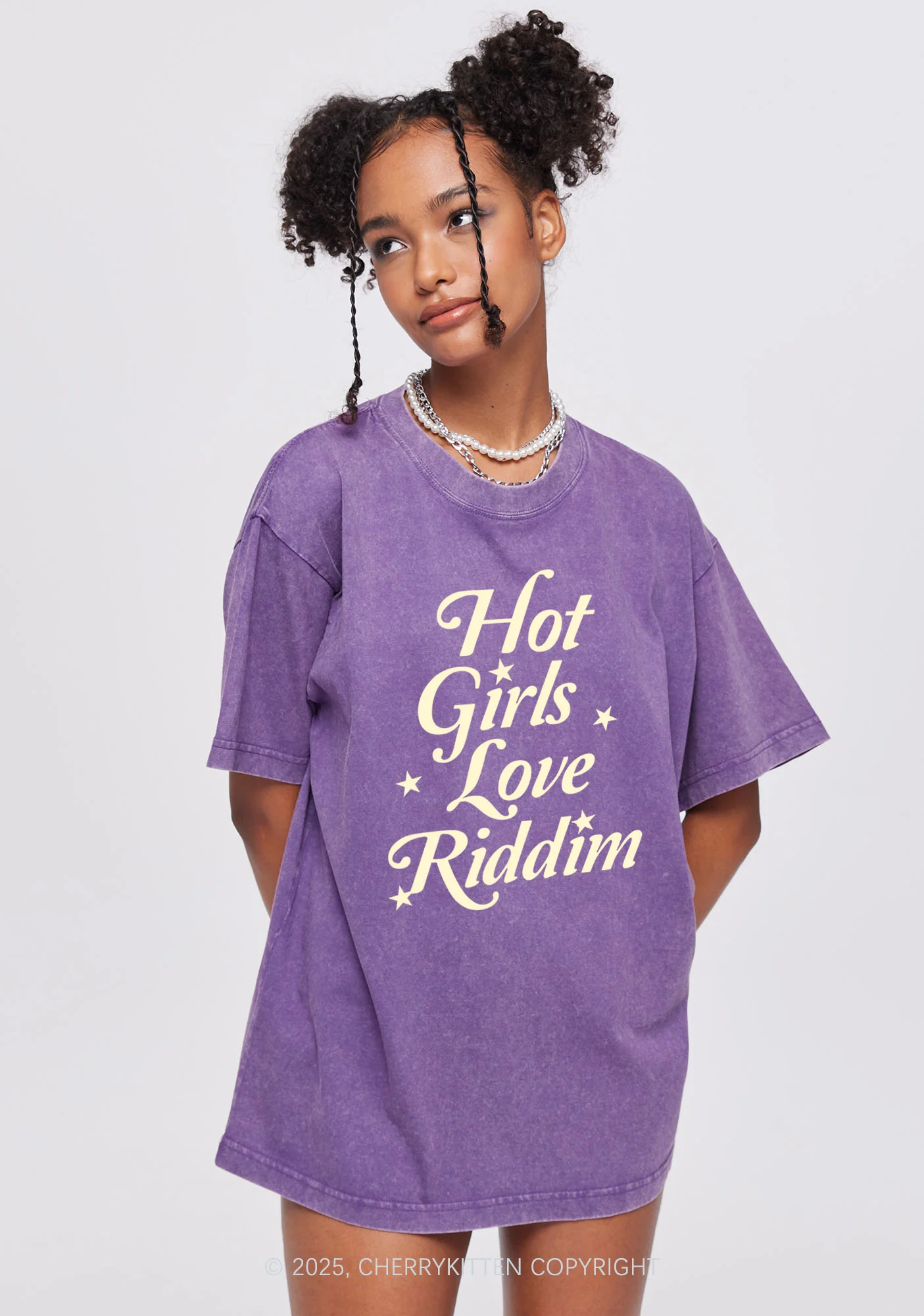 Hot Girls Love Riddim Y2K Shirts Washed Tee Cherrykitten - Image 2