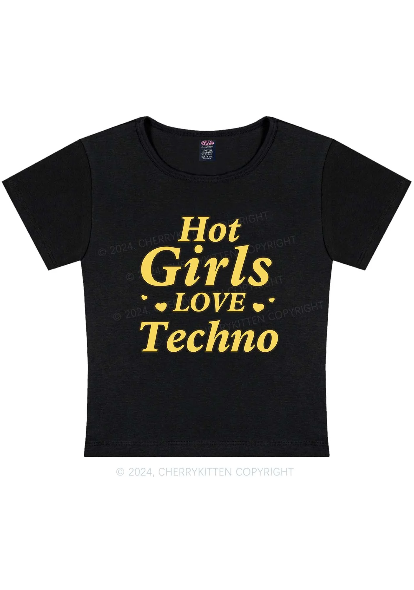 Hot Girls Love Techno Y2K Baby Tee Cherrykitten - Image 5