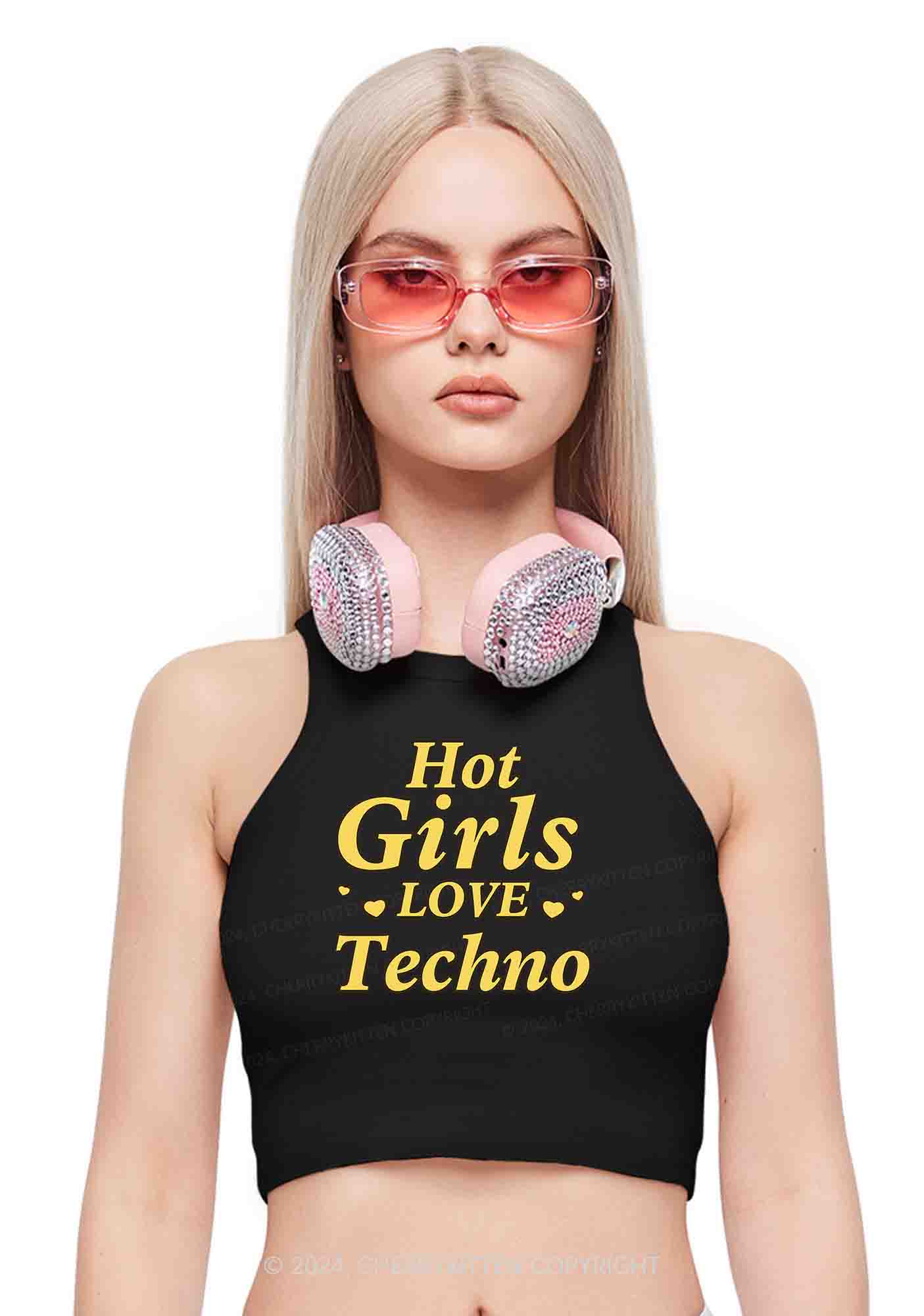 Hot Girls Love Techno Y2K Crop Tank Top Cherrykitten - Image 2