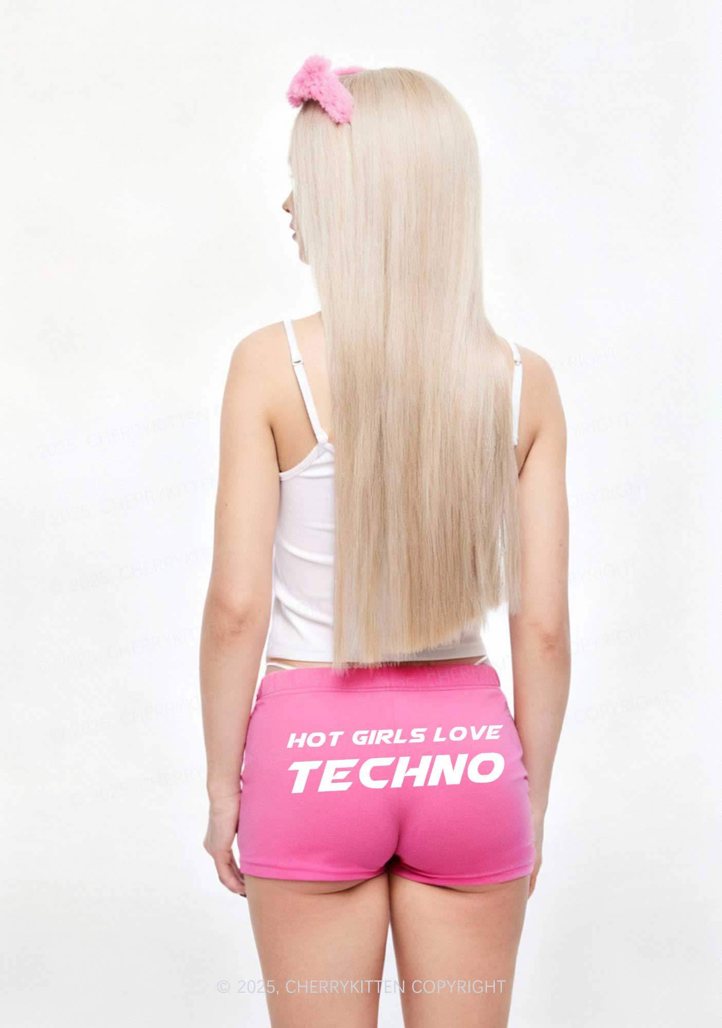 Hot Girls Love Techno Y2K Drawstring Mini Shorts Cherrykitten - Image 3