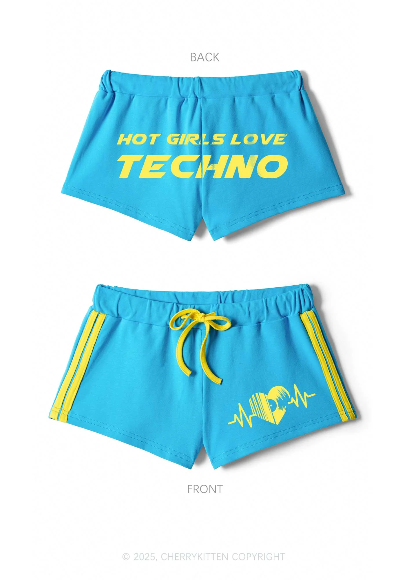 Hot Girls Love Techno Y2K Drawstring Mini Shorts Cherrykitten - Image 4