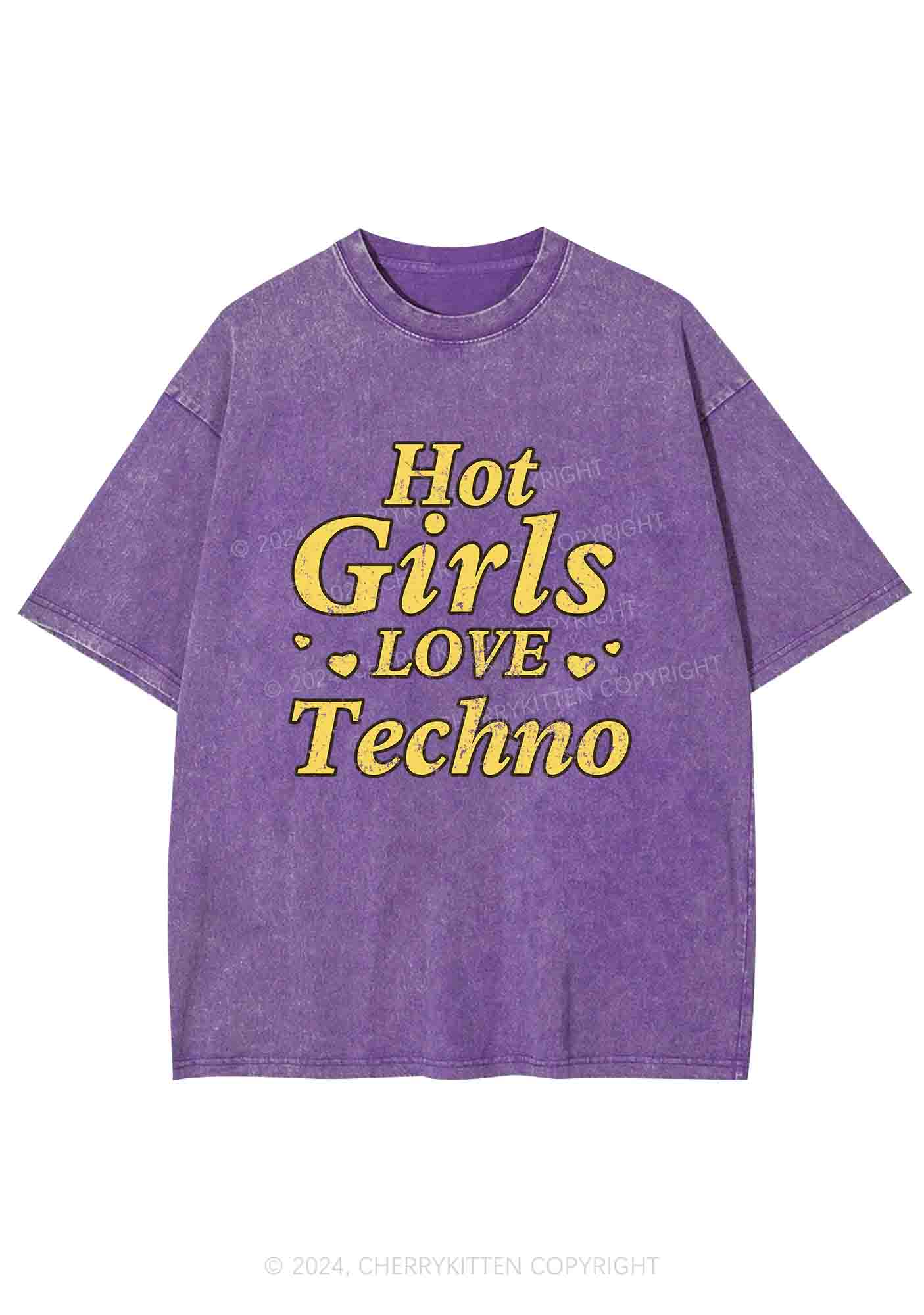 Hot Girls Love Techno Y2K Washed Tee Cherrykitten - Image 6