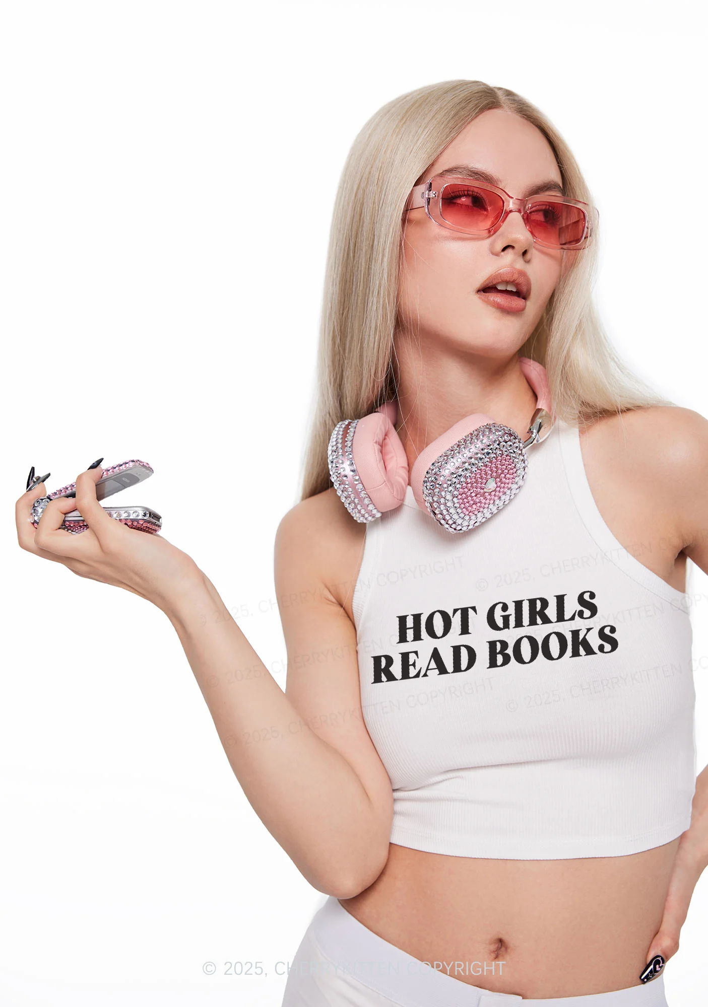 Hot Girls Read Books Y2K Crop Tank Top Cherrykitten - Image 2