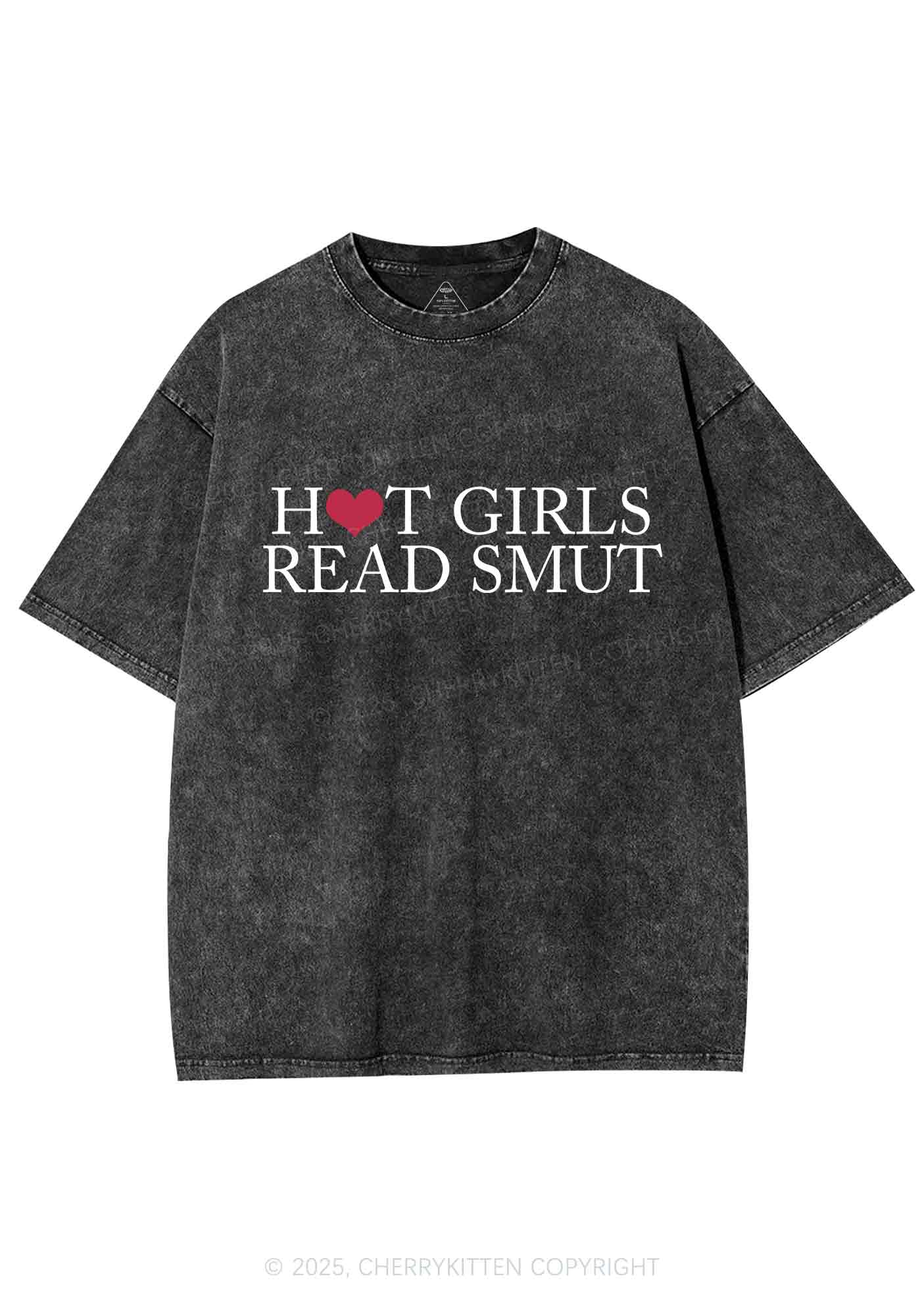 Hot Girls Read Smut Y2K Shirts Washed Tee Cherrykitten - Image 3