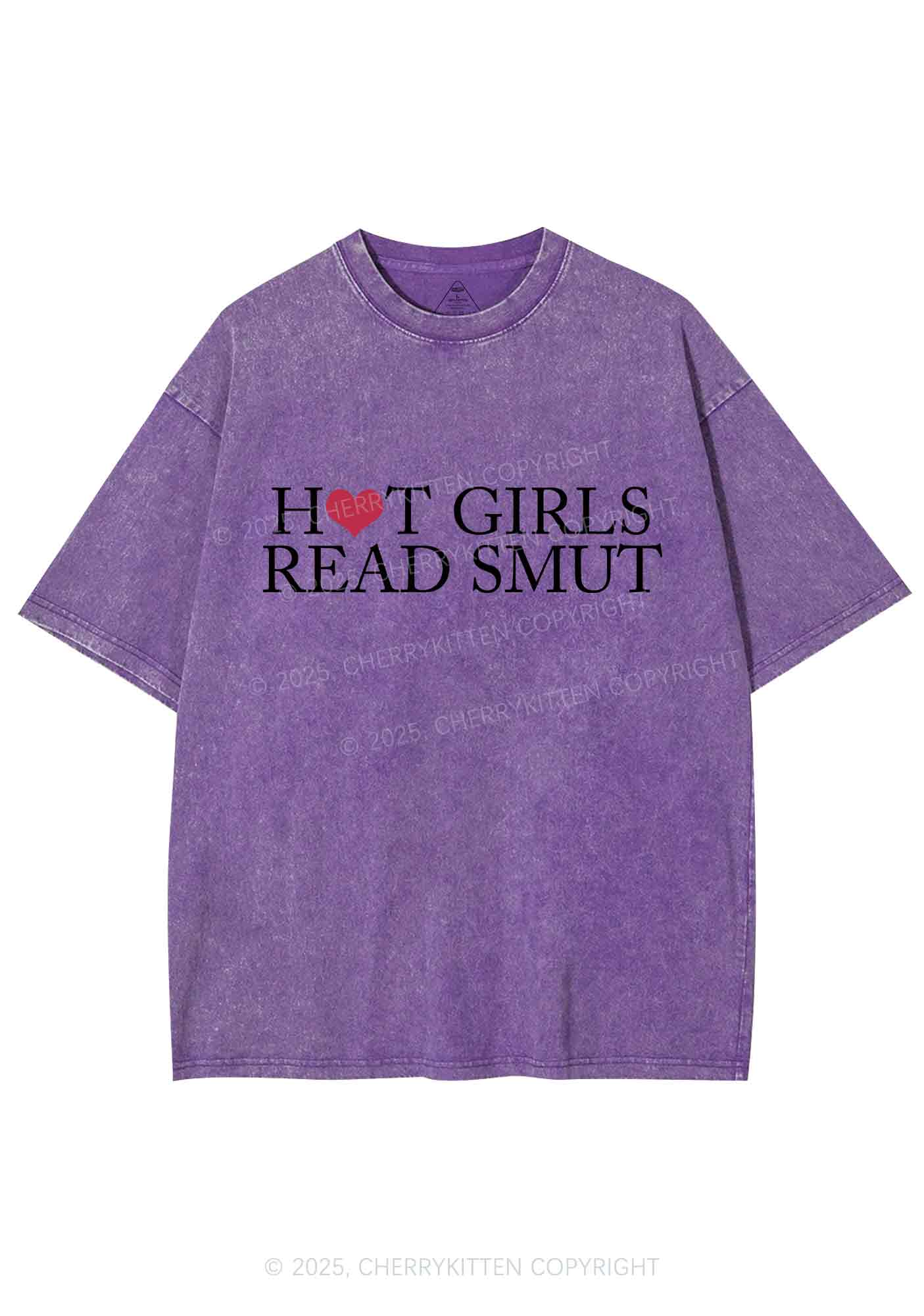 Hot Girls Read Smut Y2K Shirts Washed Tee Cherrykitten - Image 5