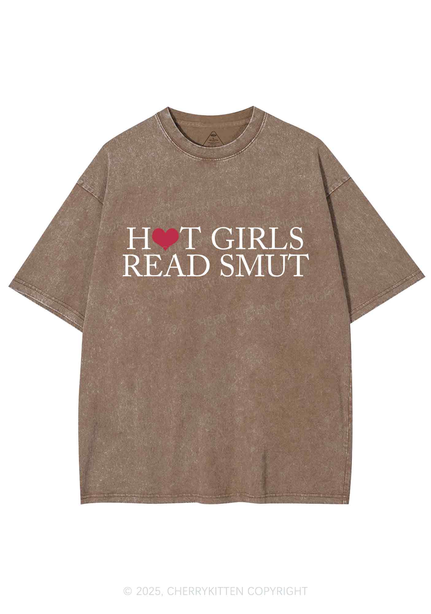 Hot Girls Read Smut Y2K Shirts Washed Tee Cherrykitten - Image 6