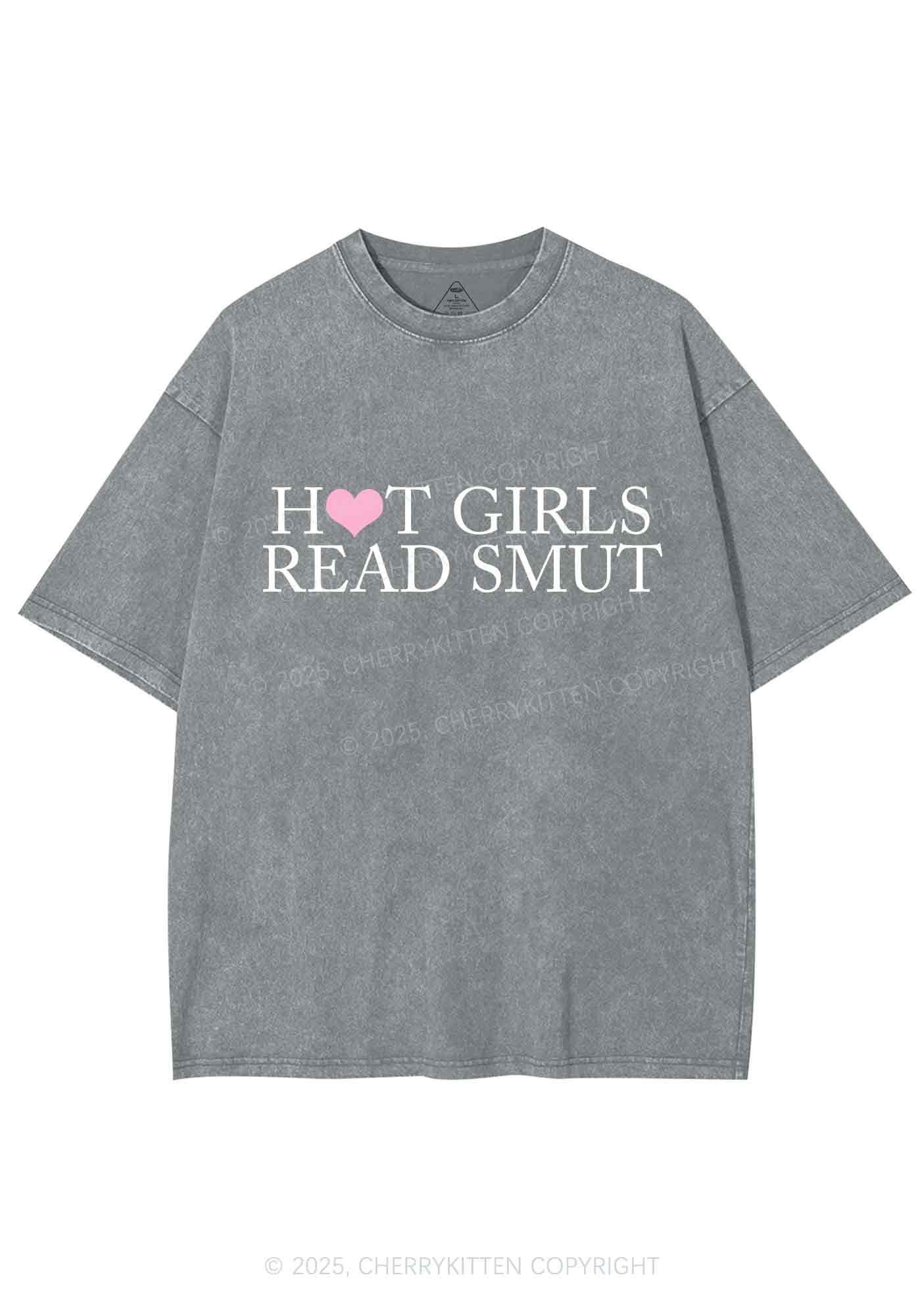Hot Girls Read Smut Y2K Shirts Washed Tee Cherrykitten - Image 7