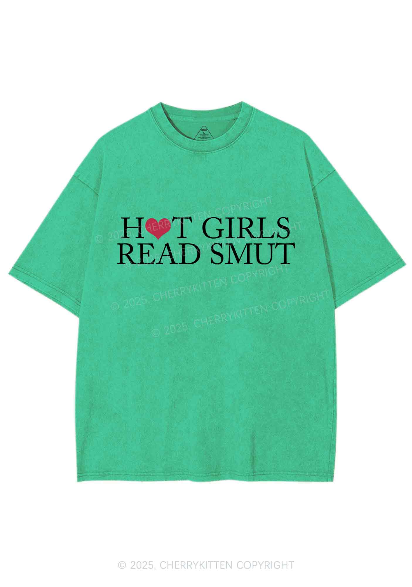 Hot Girls Read Smut Y2K Shirts Washed Tee Cherrykitten - Image 8