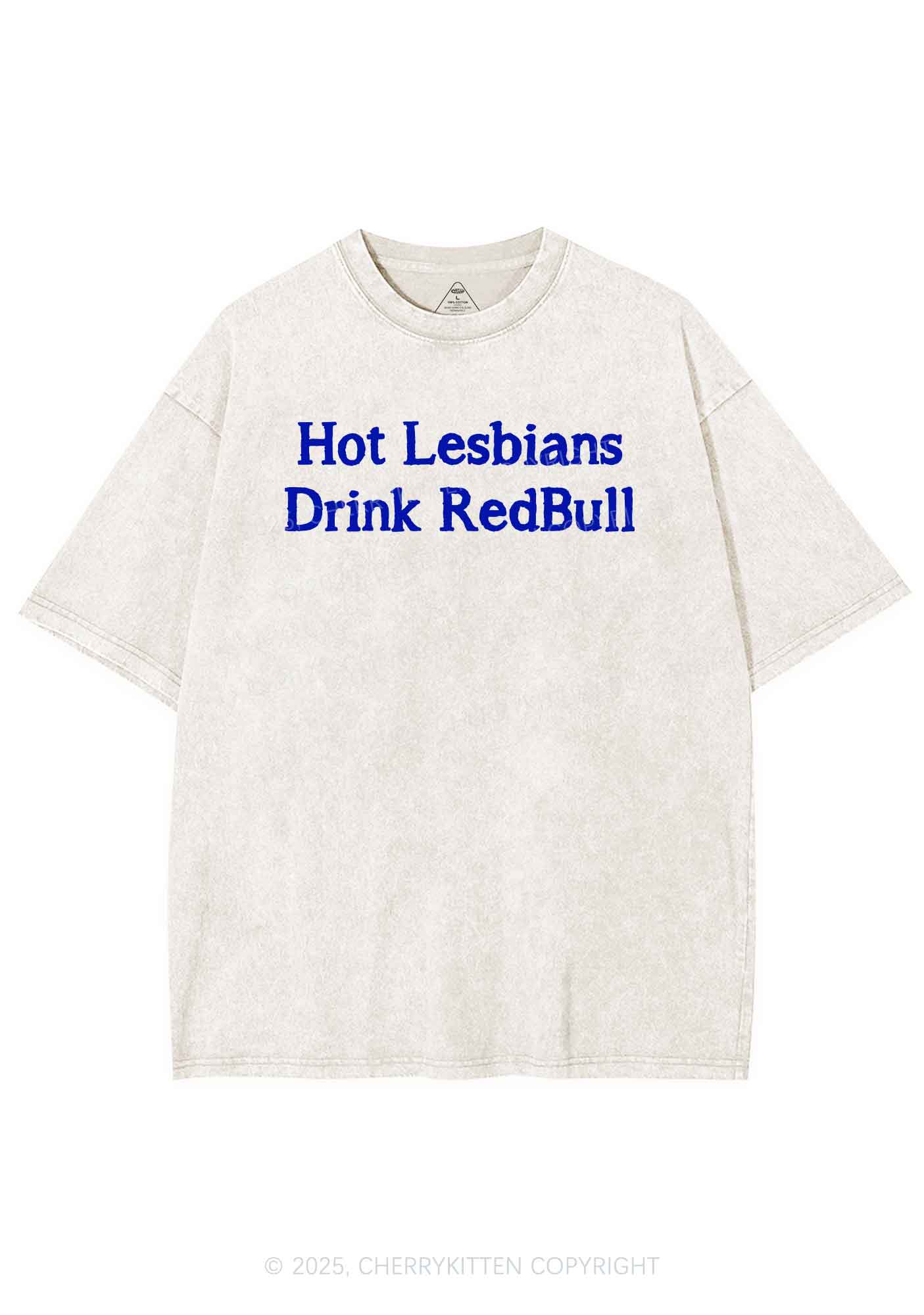 Hot Lesbians Drink Red Pride Y2K Shirts Washed Tee Cherrykitten - Image 3