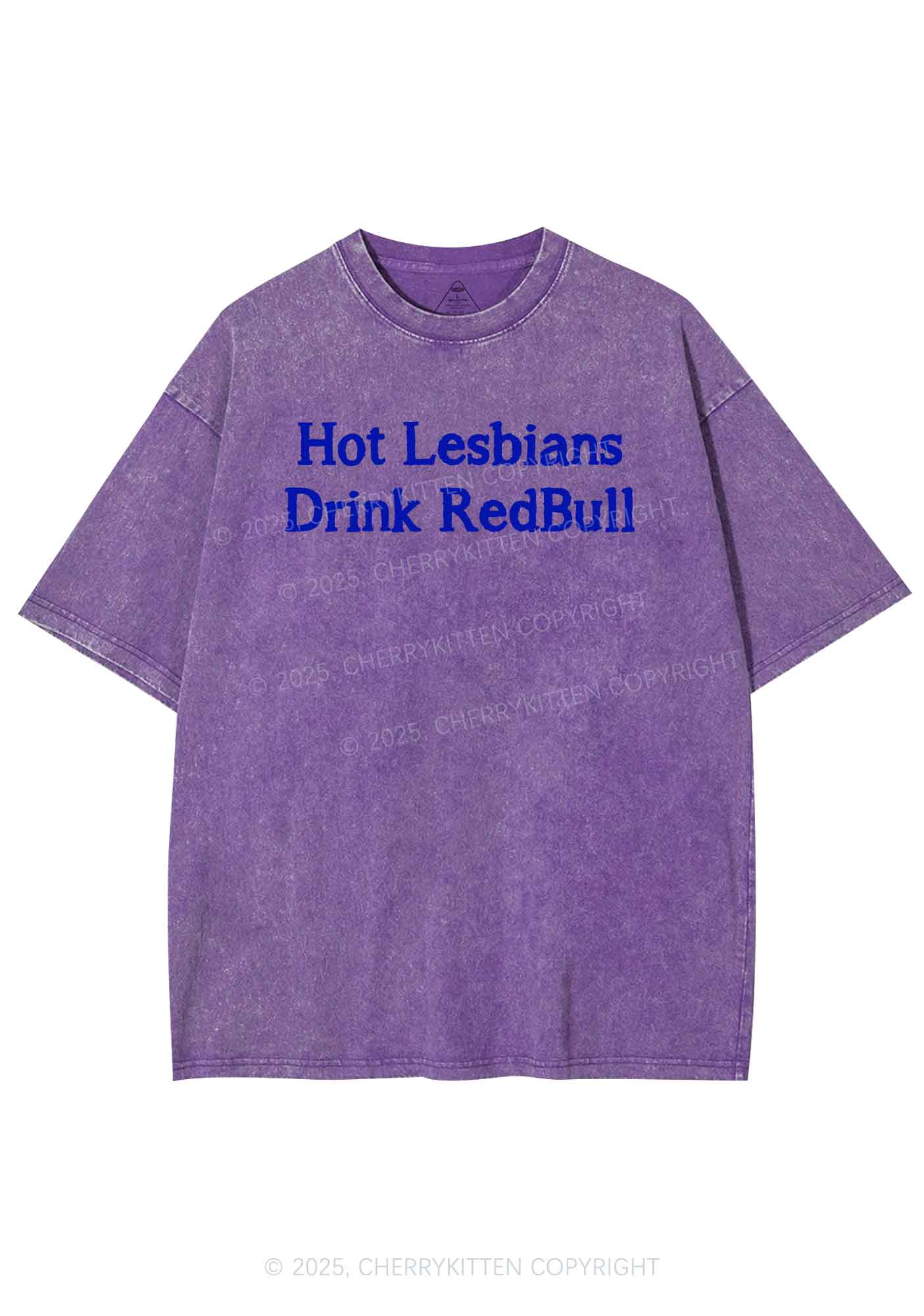 Hot Lesbians Drink Red Pride Y2K Shirts Washed Tee Cherrykitten - Image 5